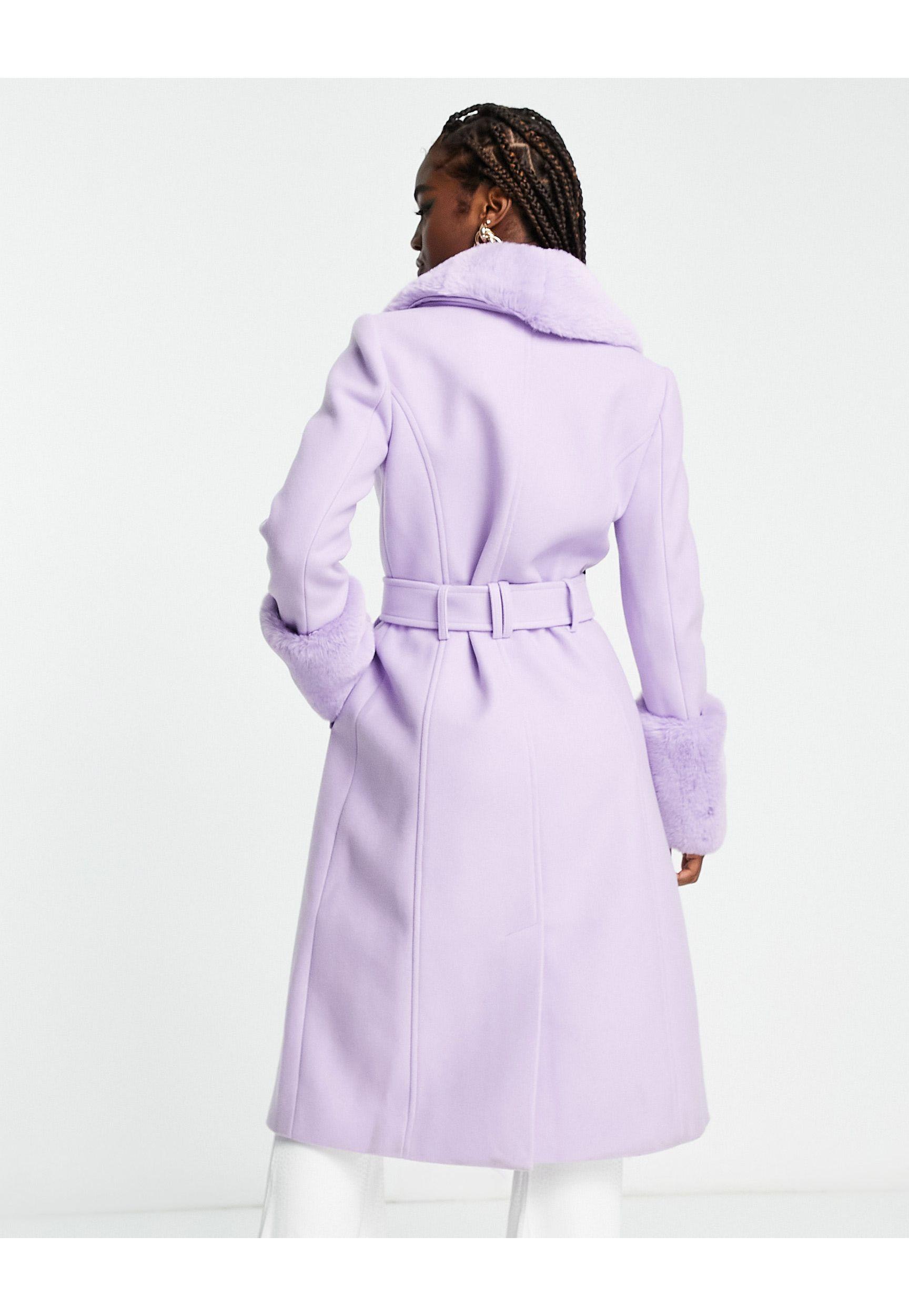 EVER NEW Faux Fur Collar Coat With Cuffs in Purple | Lyst