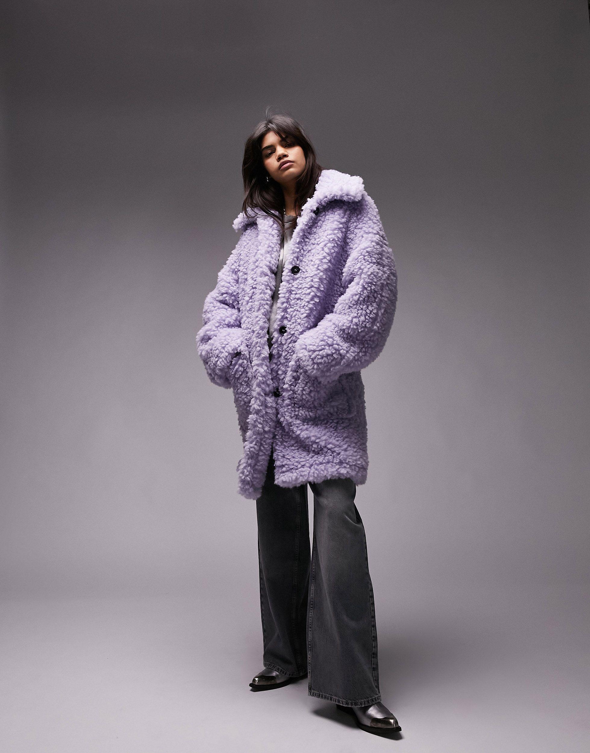 TOPSHOP Chunky Borg Coat in Purple | Lyst
