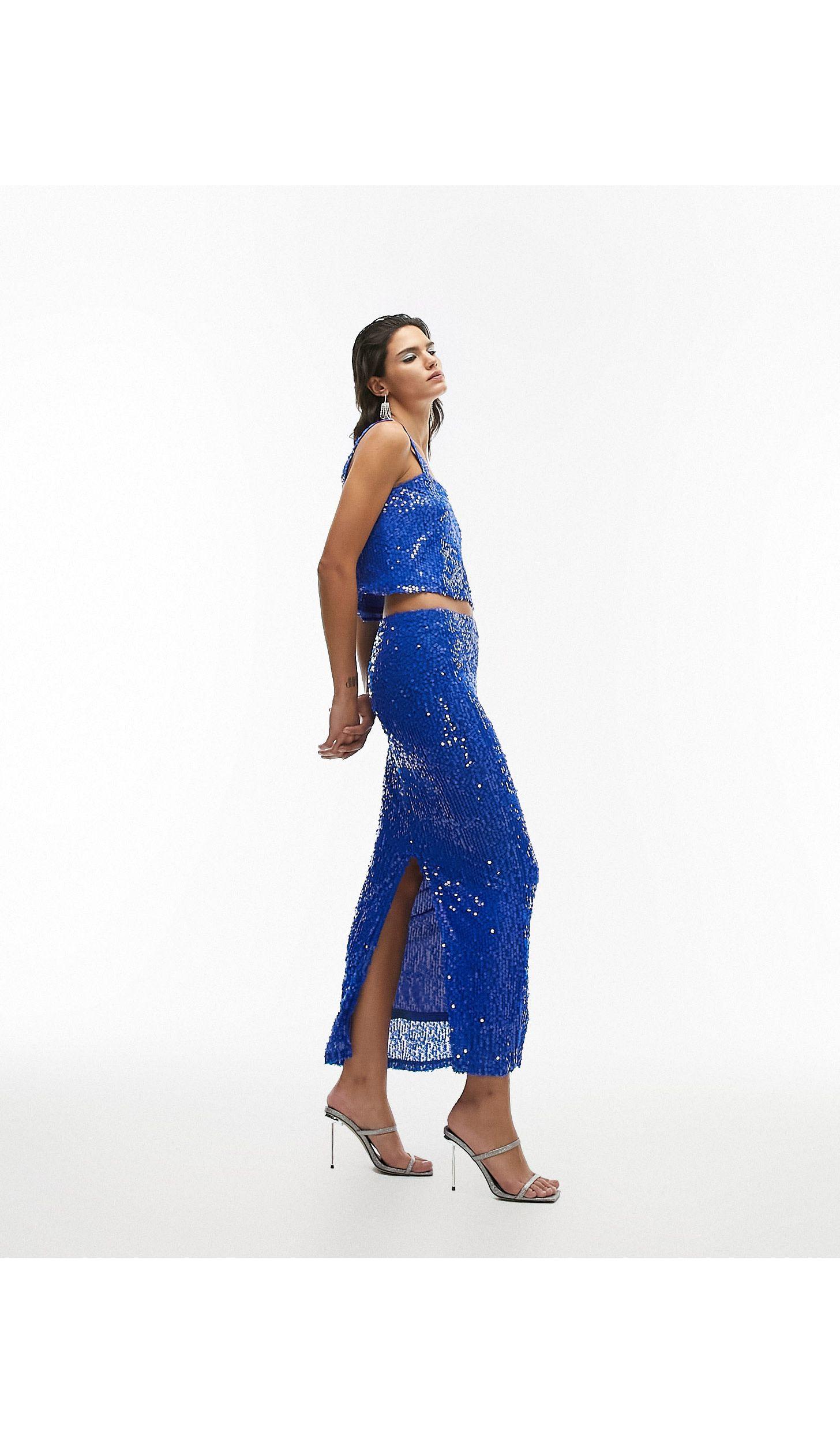 TOPSHOP Co-ord Sequin Maxi Skirt in Blue | Lyst