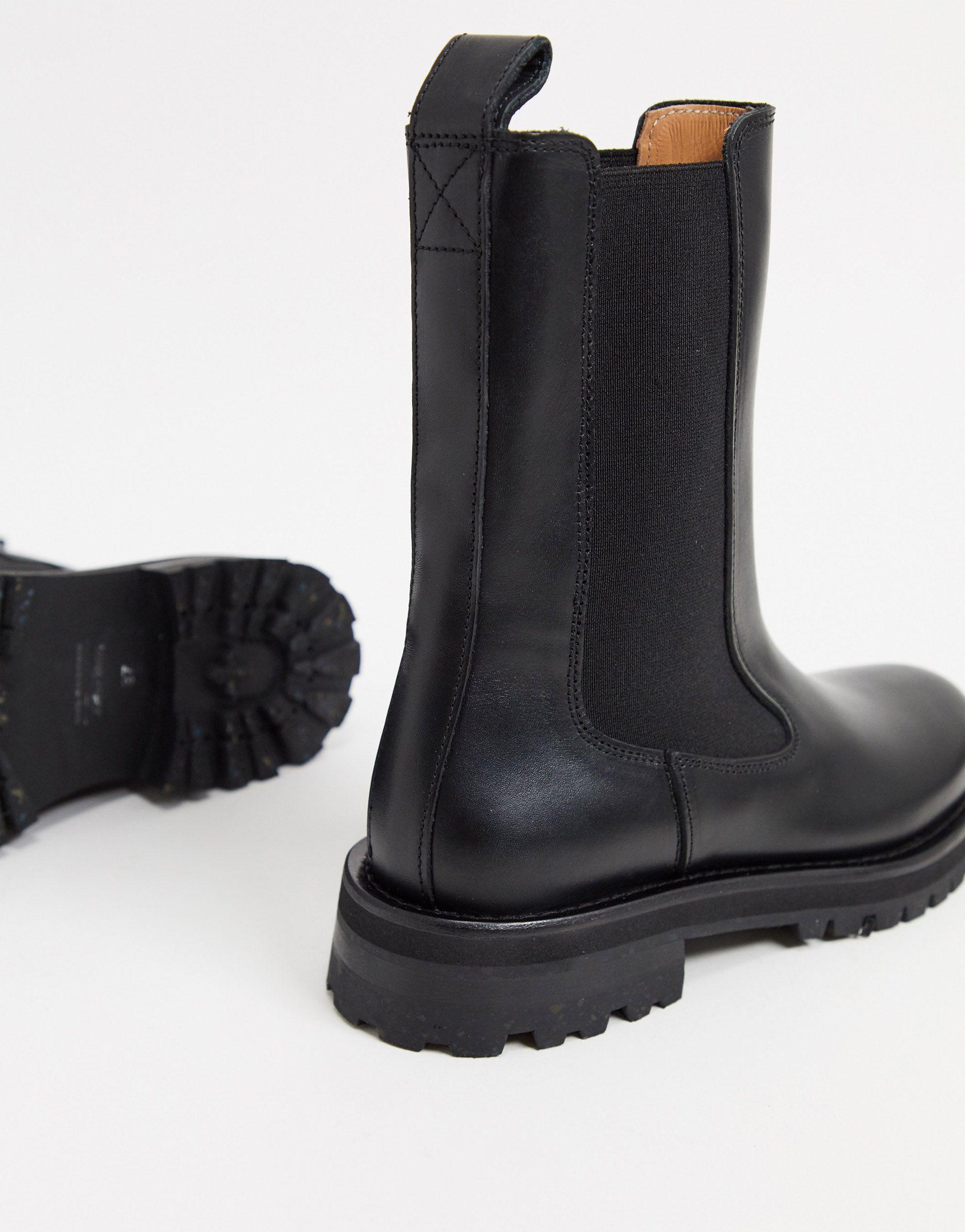 & Other Stories Leather Tall Chunky Flat Boots in Black Lyst