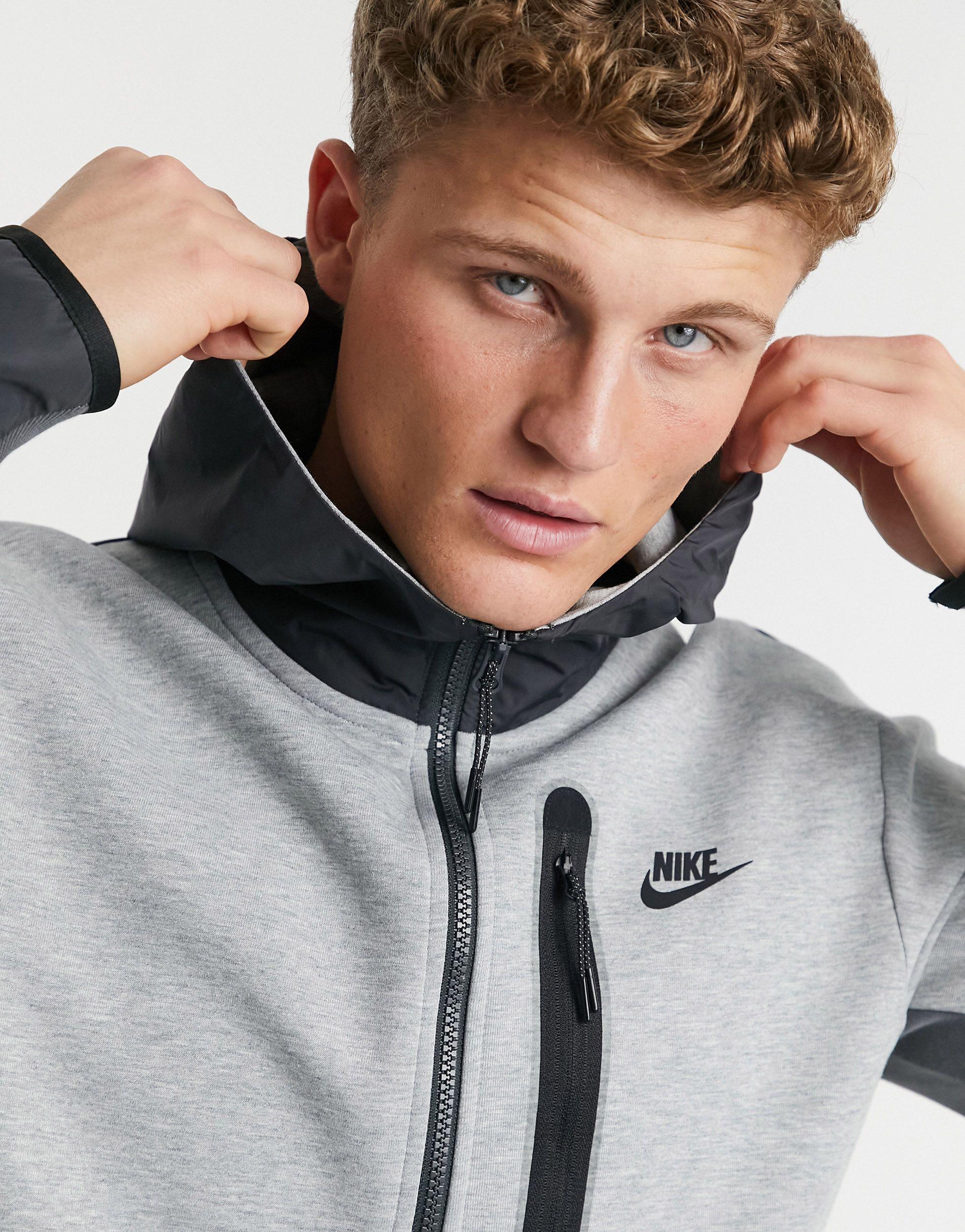 Nike Tech Fleece Full-zip Colourblock Hoodie in Gray for Men | Lyst
