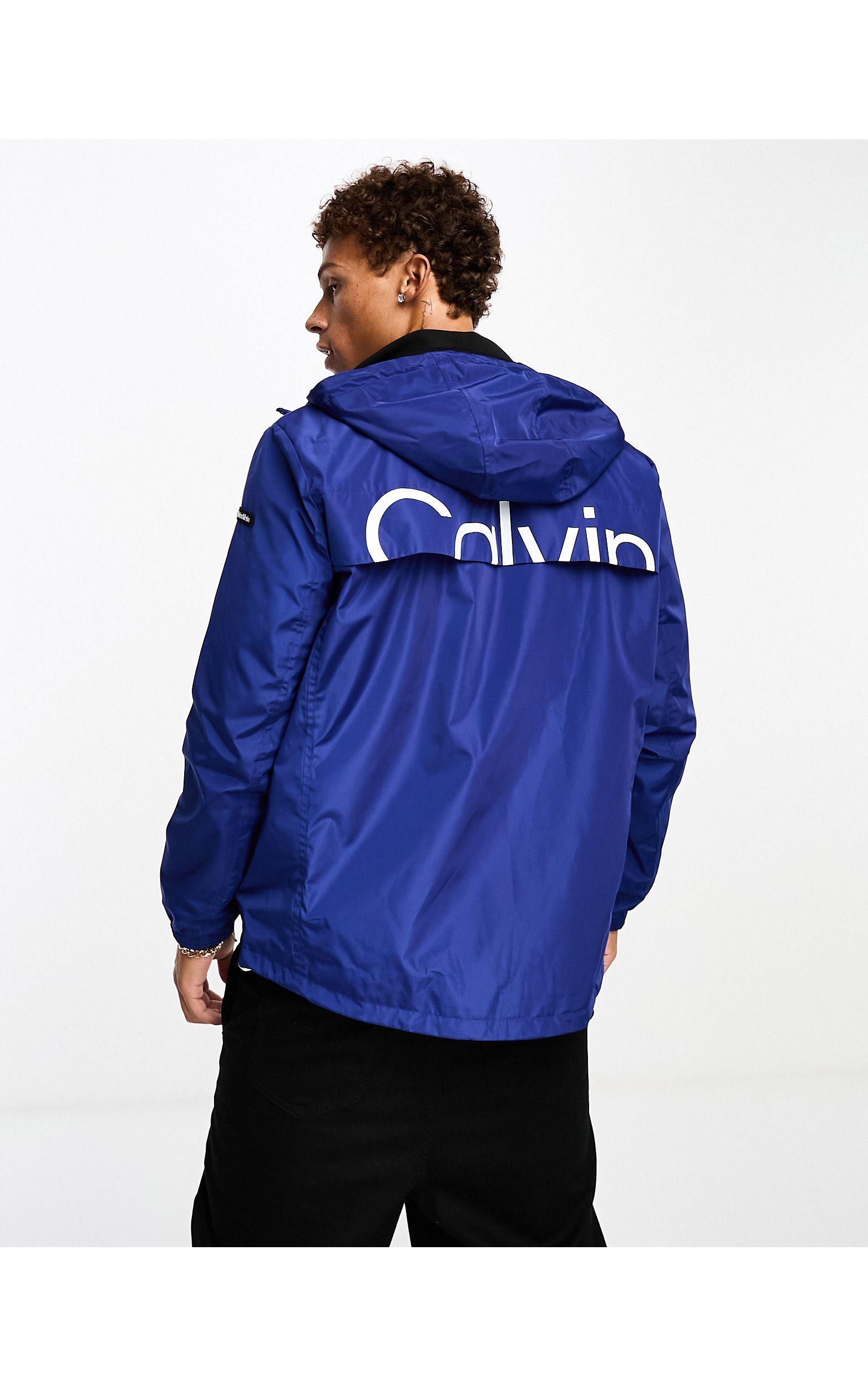 Calvin Klein Lightweight Hooded Windbreaker With Back Logo in Blue for Men  | Lyst