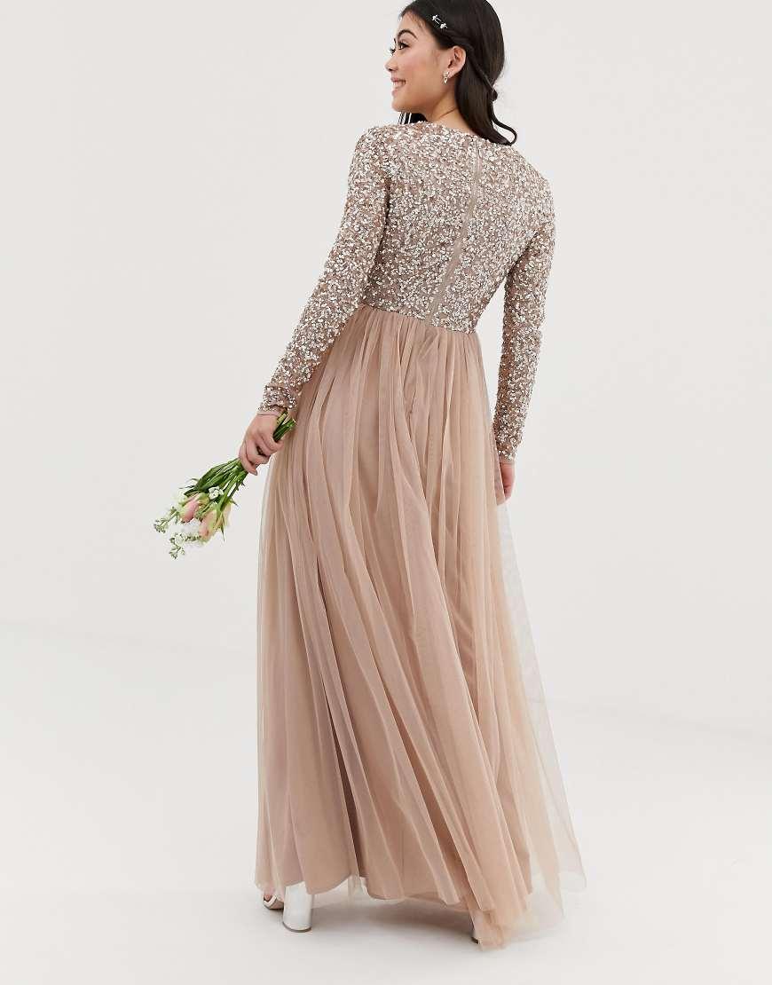 maya petite bridesmaid dress Maya Petite Bridesmaid V Neck Maxi Dress With Delicate Sequin In Soft  Peach-pink
