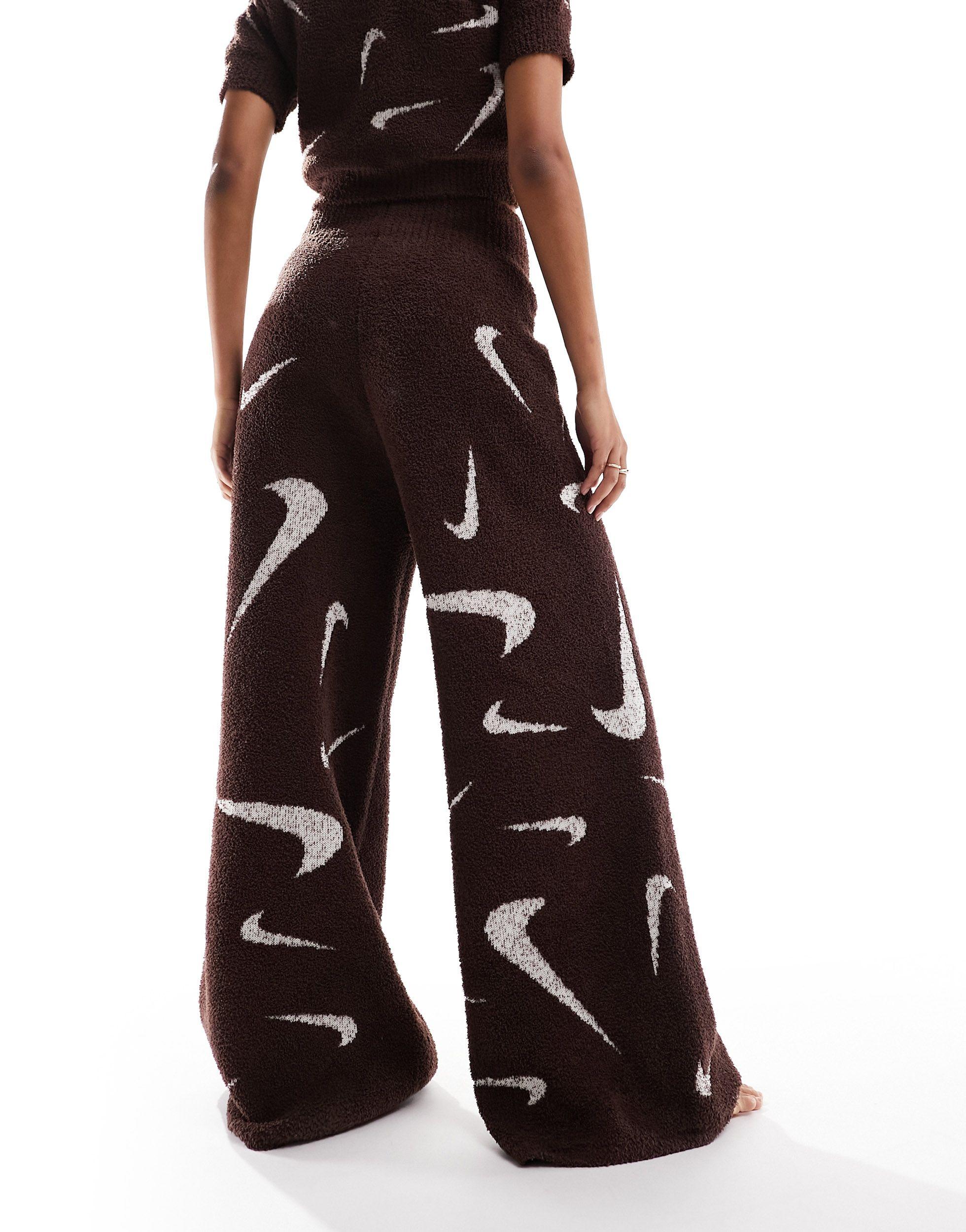 Nike Cozy All Over Swoosh Sweatpants in Brown Lyst