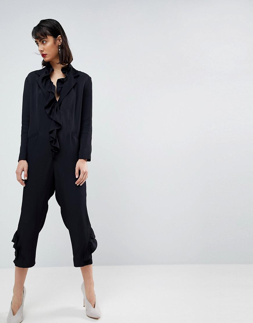 Lyst Asos Frill Jumpsuit in Black