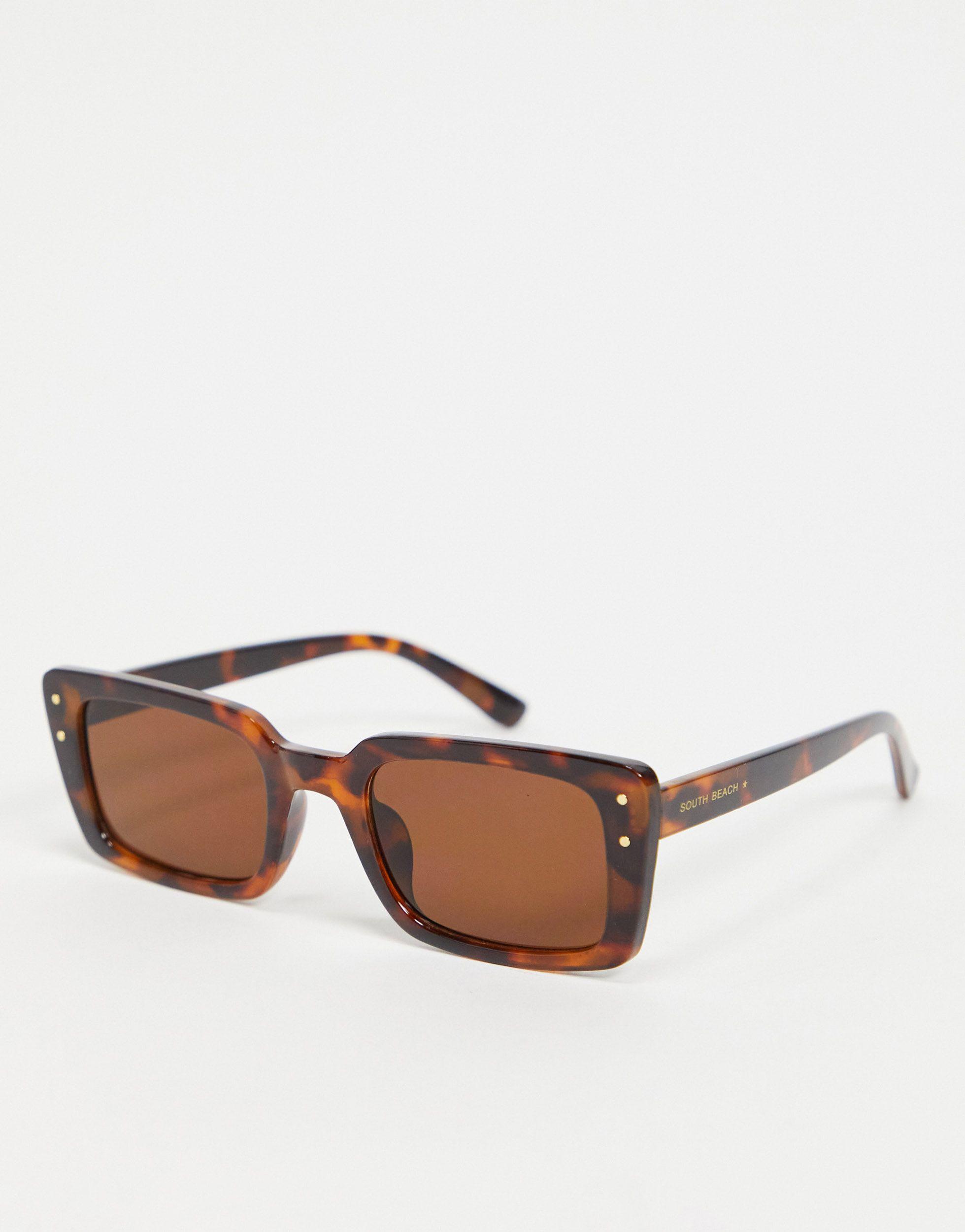 South Beach Rectangle Frame Sunglasses in Brown | Lyst