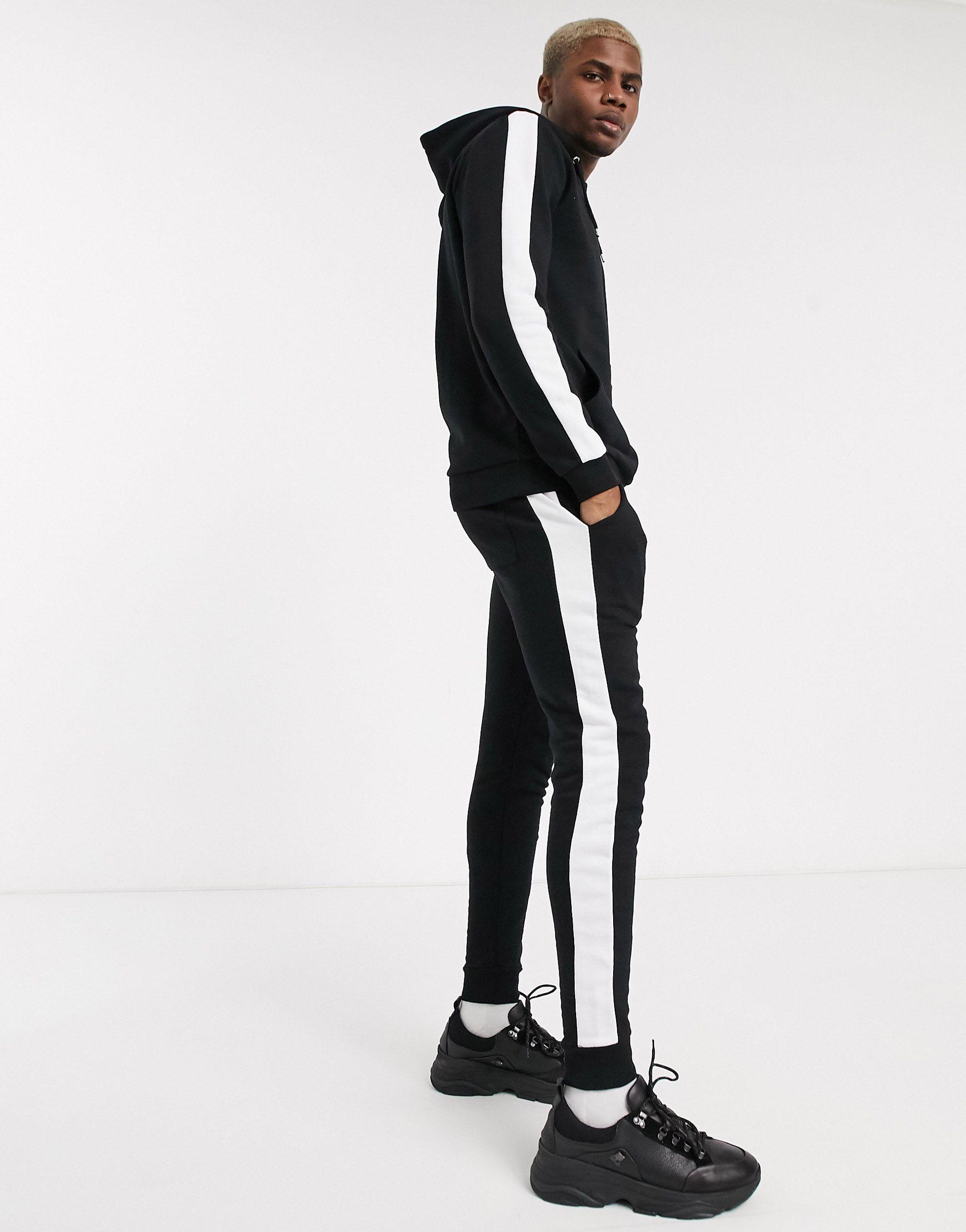 ASOS Cotton Tracksuit With Side Stripe in Black for Men Lyst