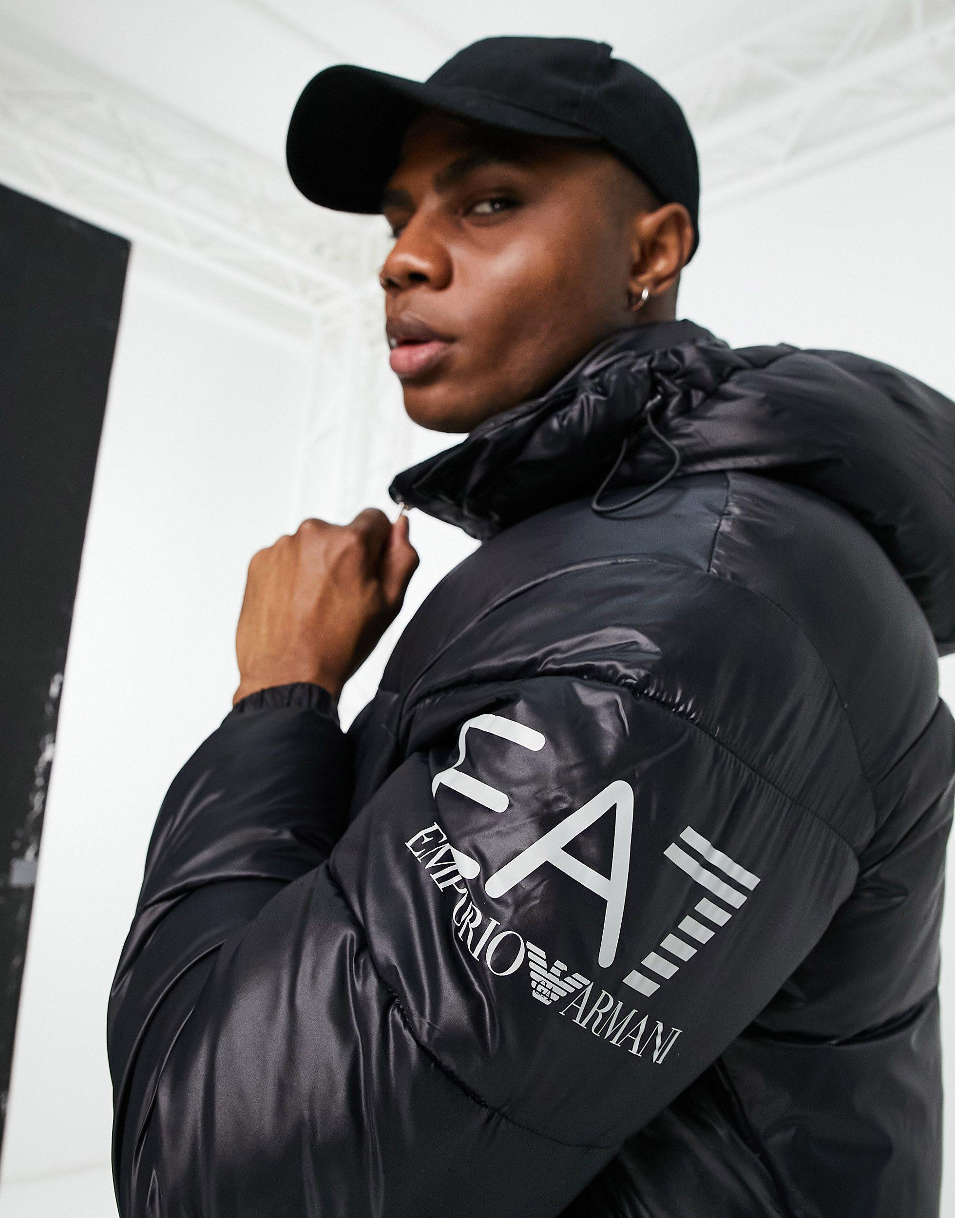 EA7 Armani Arm Logo Parka Jacket in Black for Men | Lyst