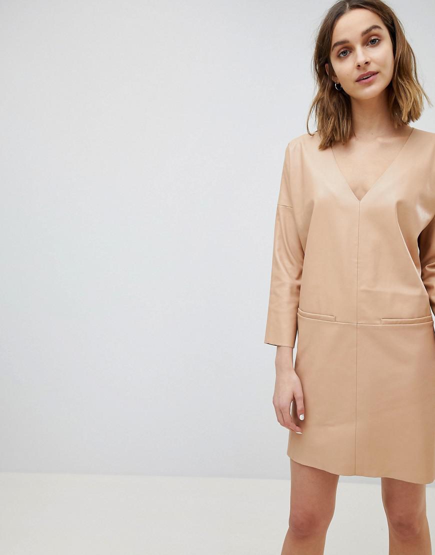 leather look shift dress