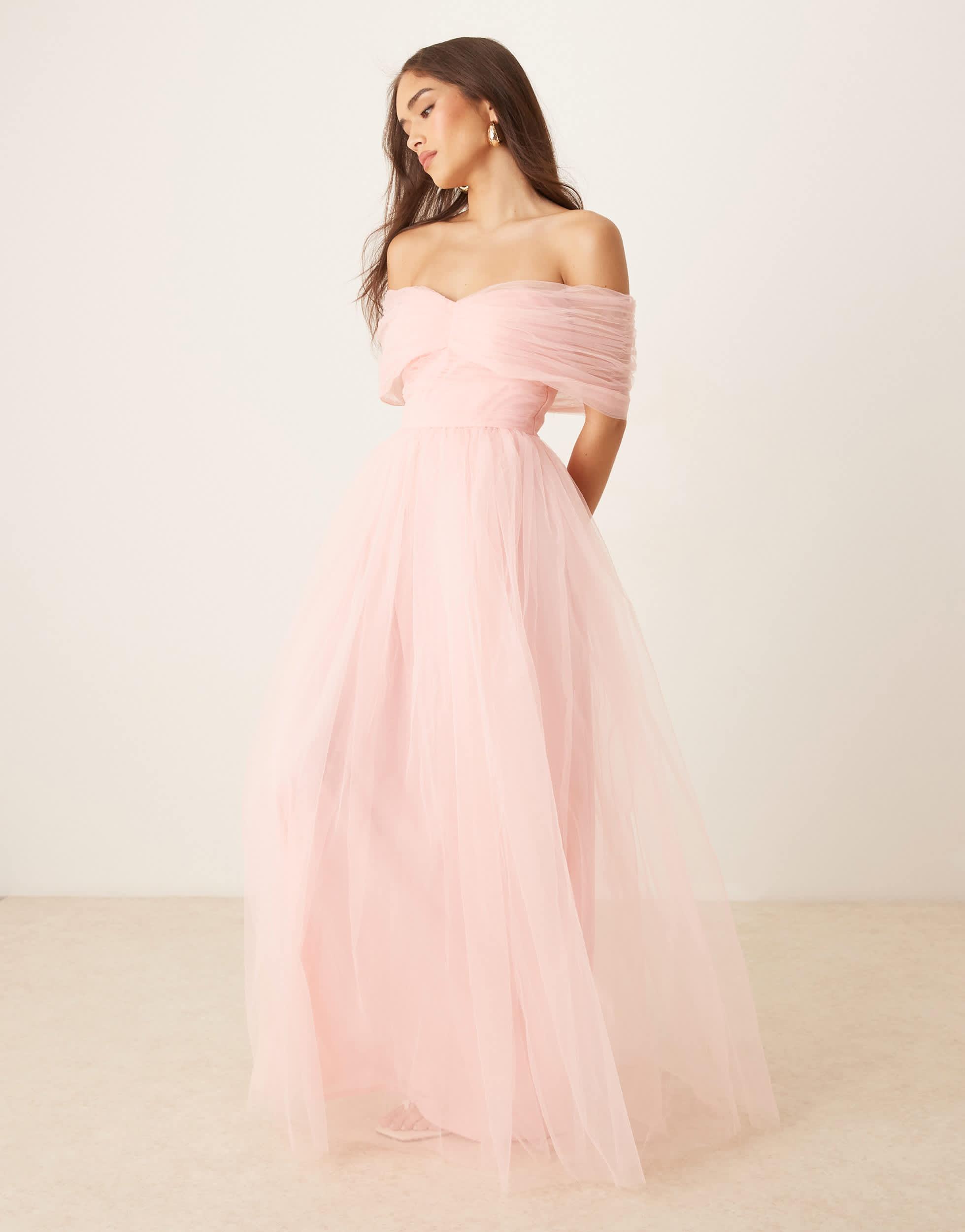 Pink Long Tulle Dress LACE BEADS Bow Off Shoulder Tulle Maxi Dress In Pink Lyst Pink Long Tulle Dress LACE BEADS Bow Off Shoulder Tulle Maxi Dress In Pink Lyst