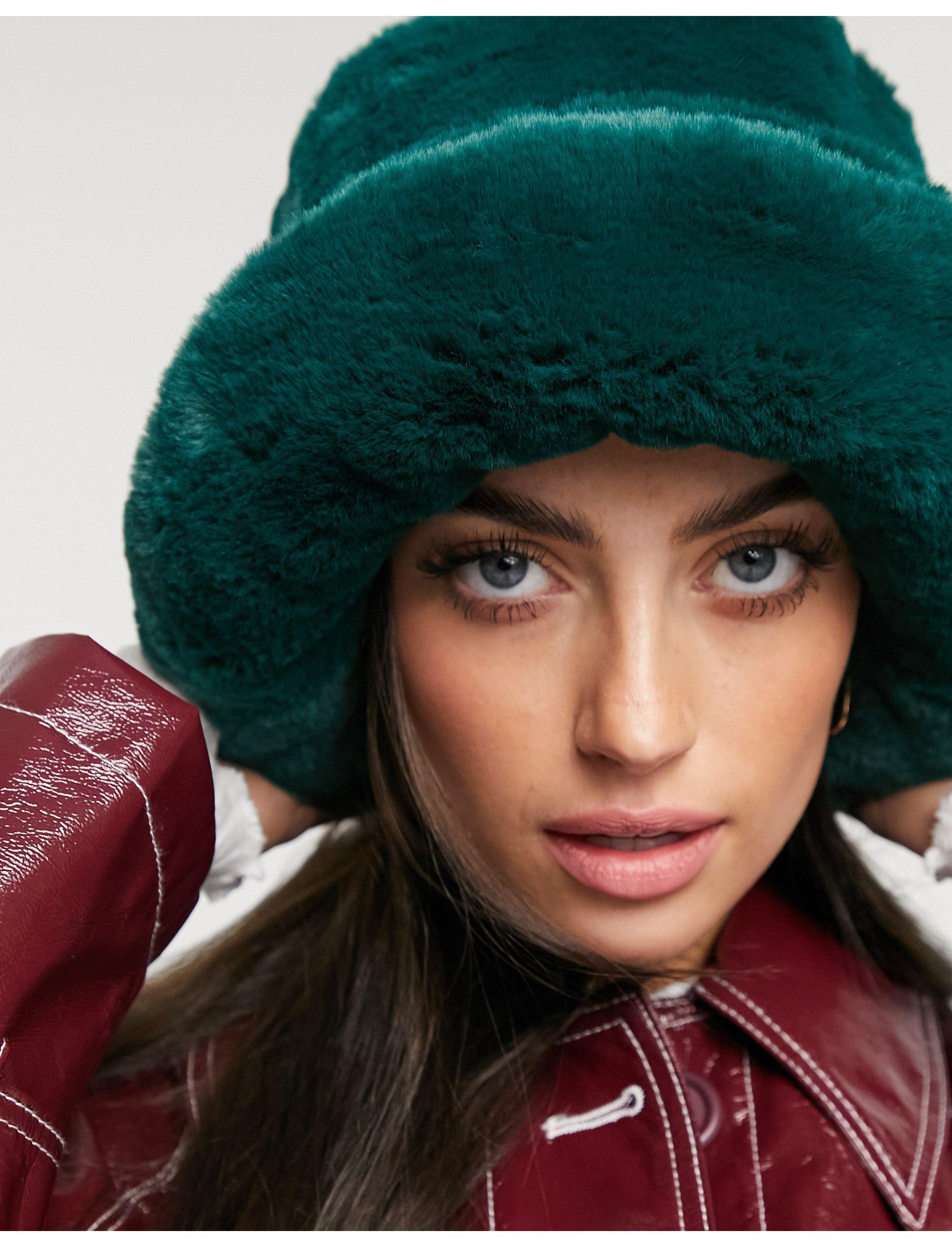 ASOS Faux Fur Bucket Hat in Green | Lyst