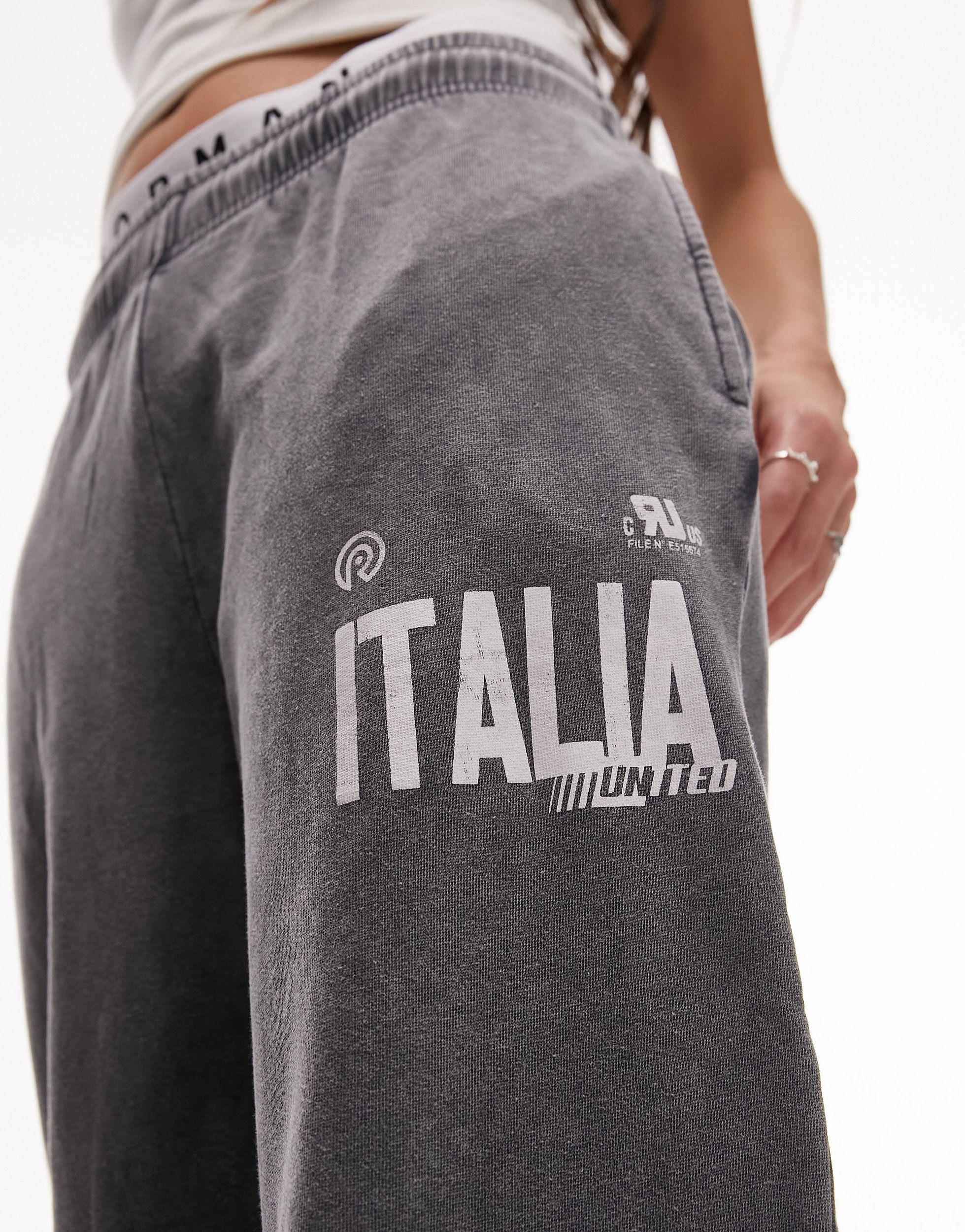 TOPSHOP Graphic Italia Wide Leg jogger in Gray | Lyst