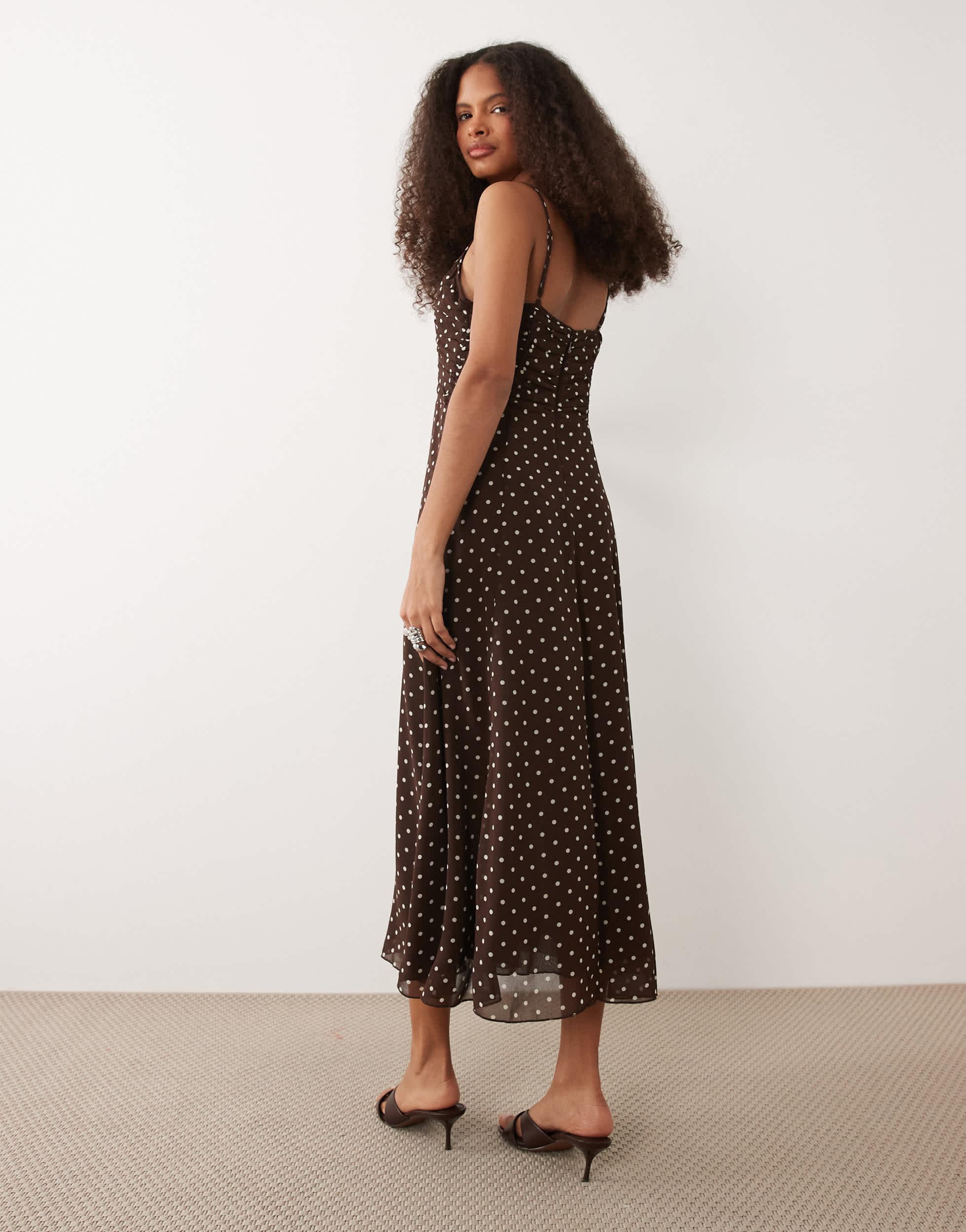 brown strappy maxi dress Women's Chocolate Chiffon Corset Strappy Maxi Dress