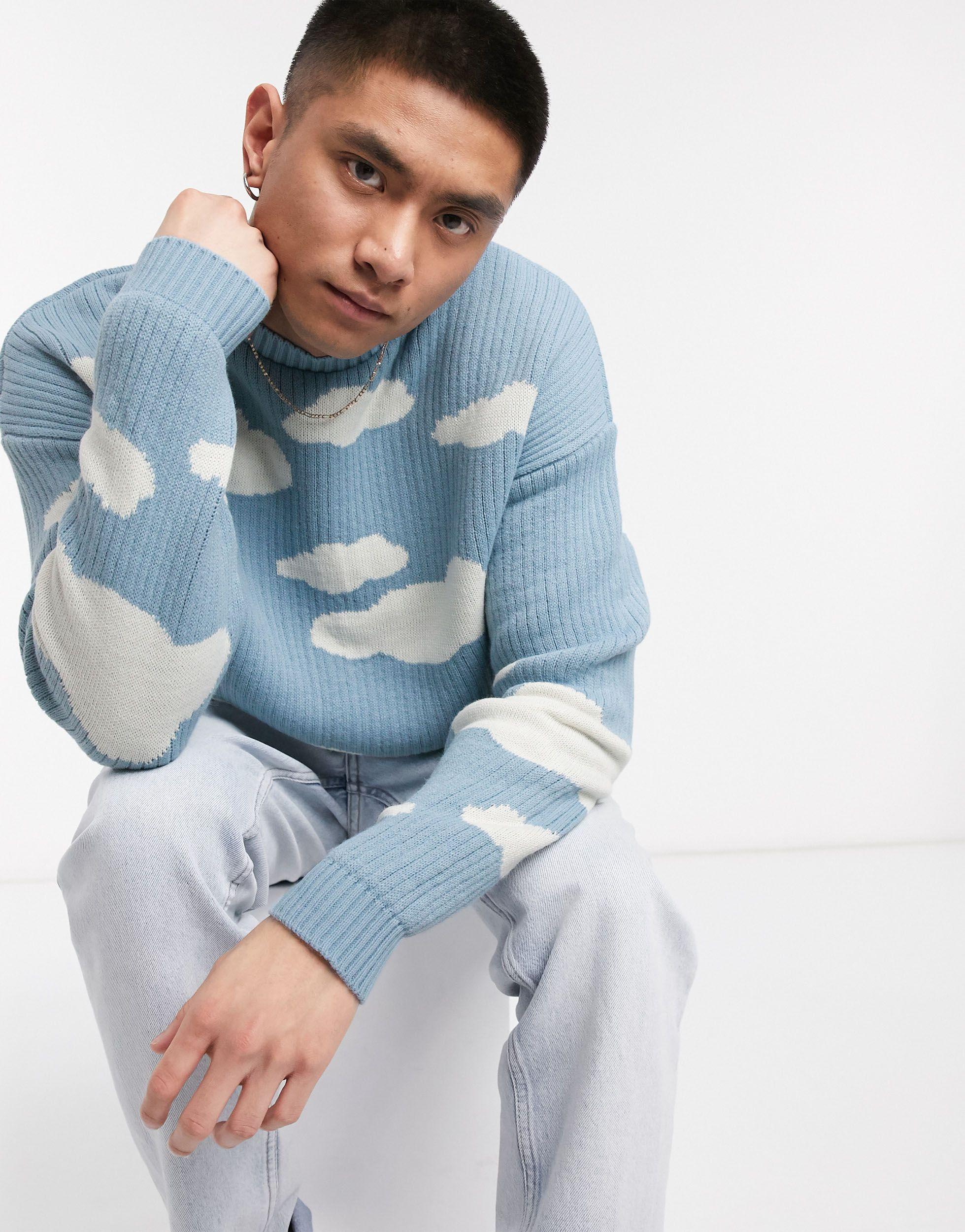 ASOS Oversized Knitted Sweater With Cloud Design in Blue for Men | Lyst