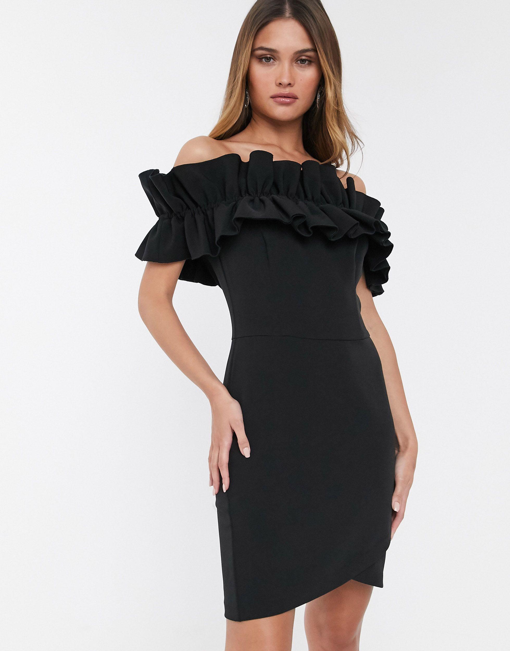 River Island Synthetic Off Shoulder Dress With Ruffles in Black | Lyst