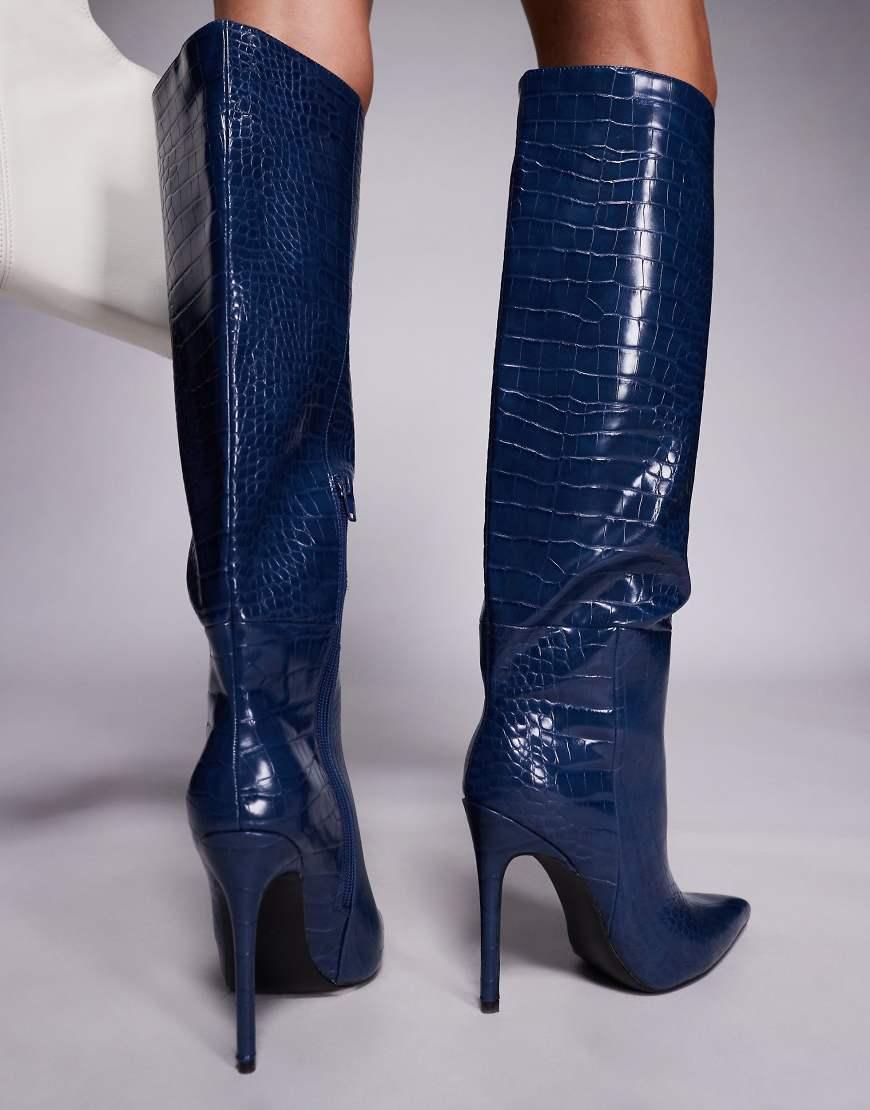 Public Desire Nova Pointed Toe High Heeled Knee Boots in Blue