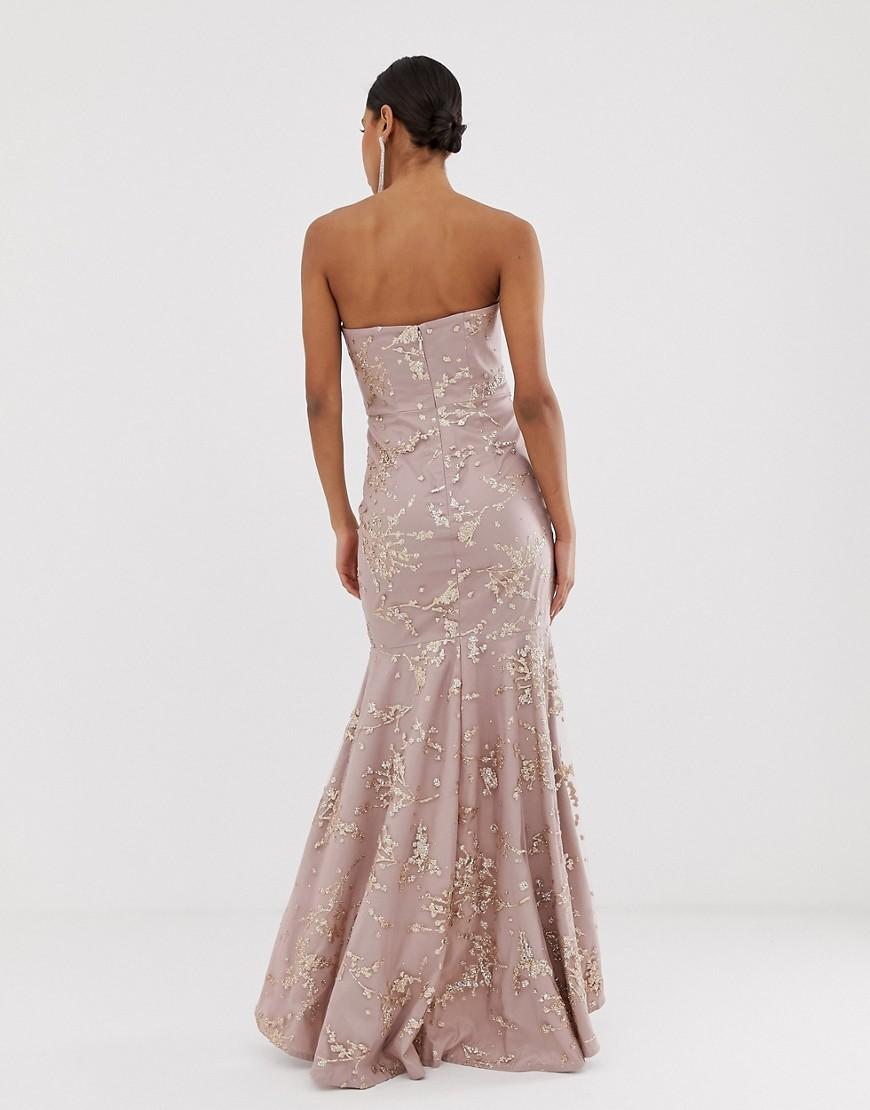 Bariano Lace Cowl Neck Bandeau Embellished Sequin Gown In Pink Lyst