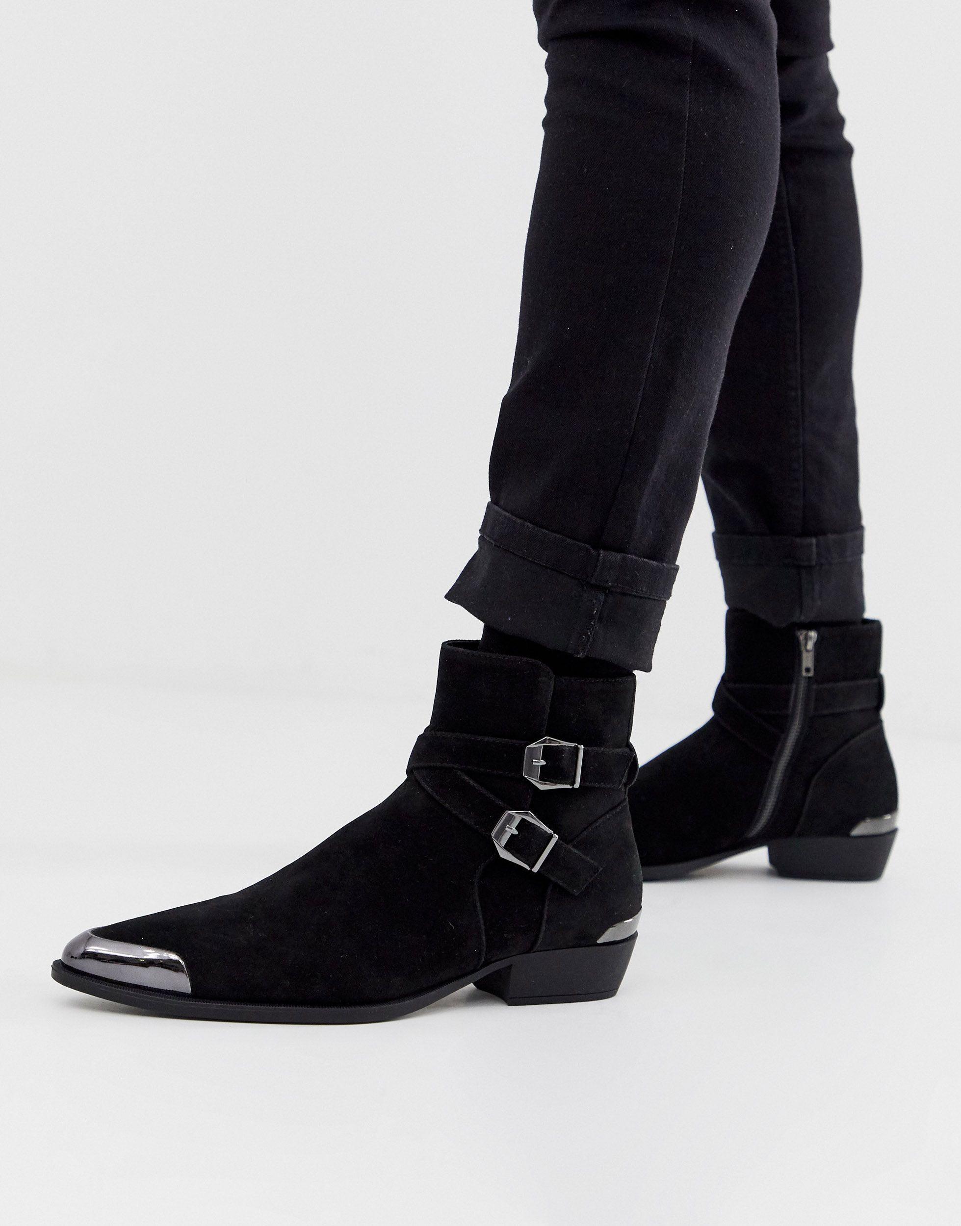 ASOS Cuban Heel Western Chelsea Boots in Black for Men | Lyst