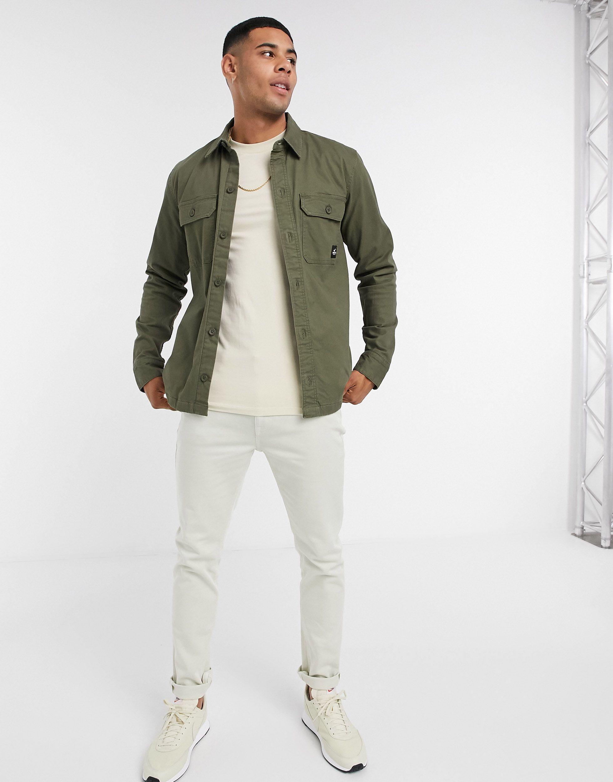 Hollister Logo Long Sleeve Overshirt in Green for Men Lyst