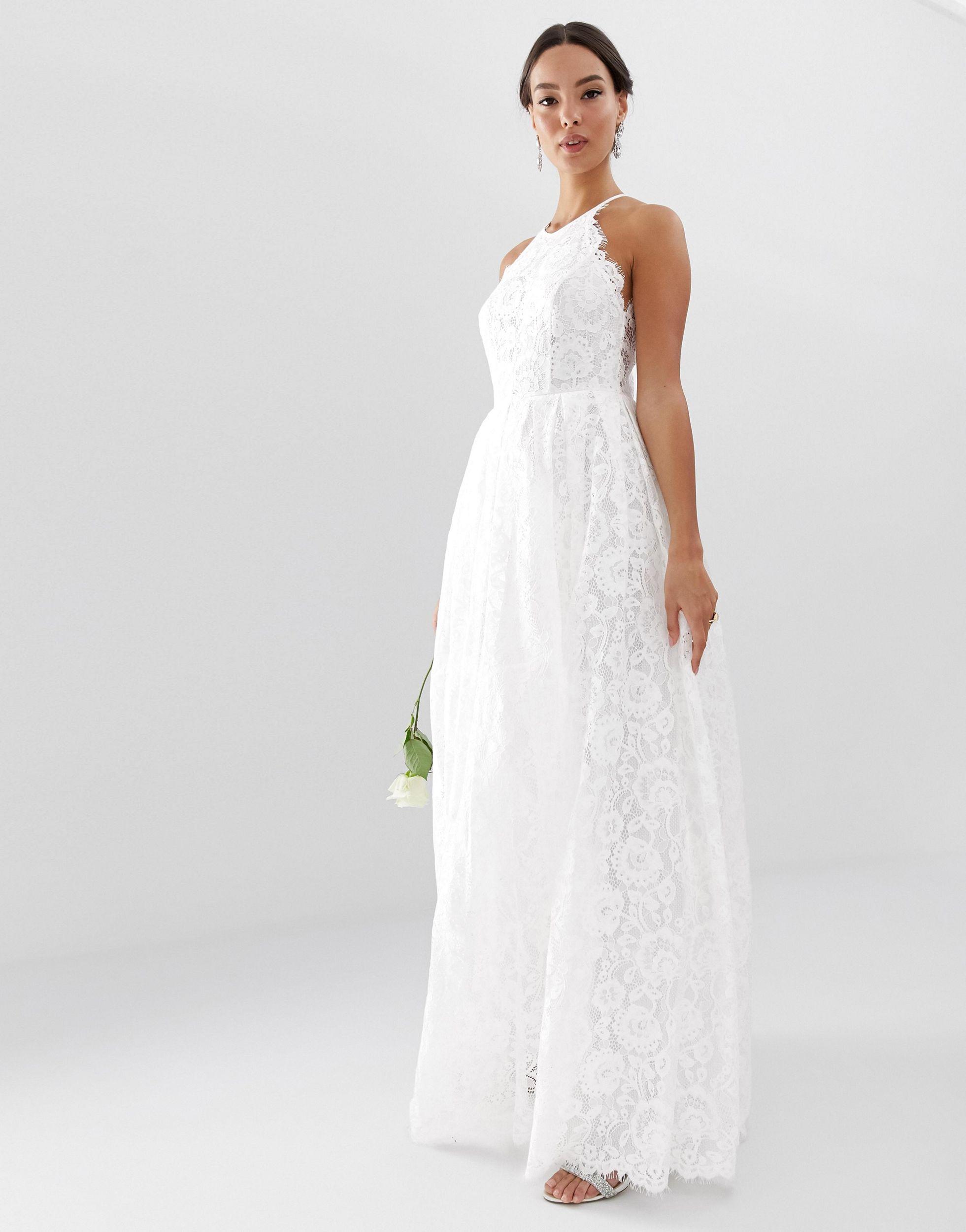 ASOS Amalie Lace Halter Neck Maxi Wedding Dress in White | Lyst