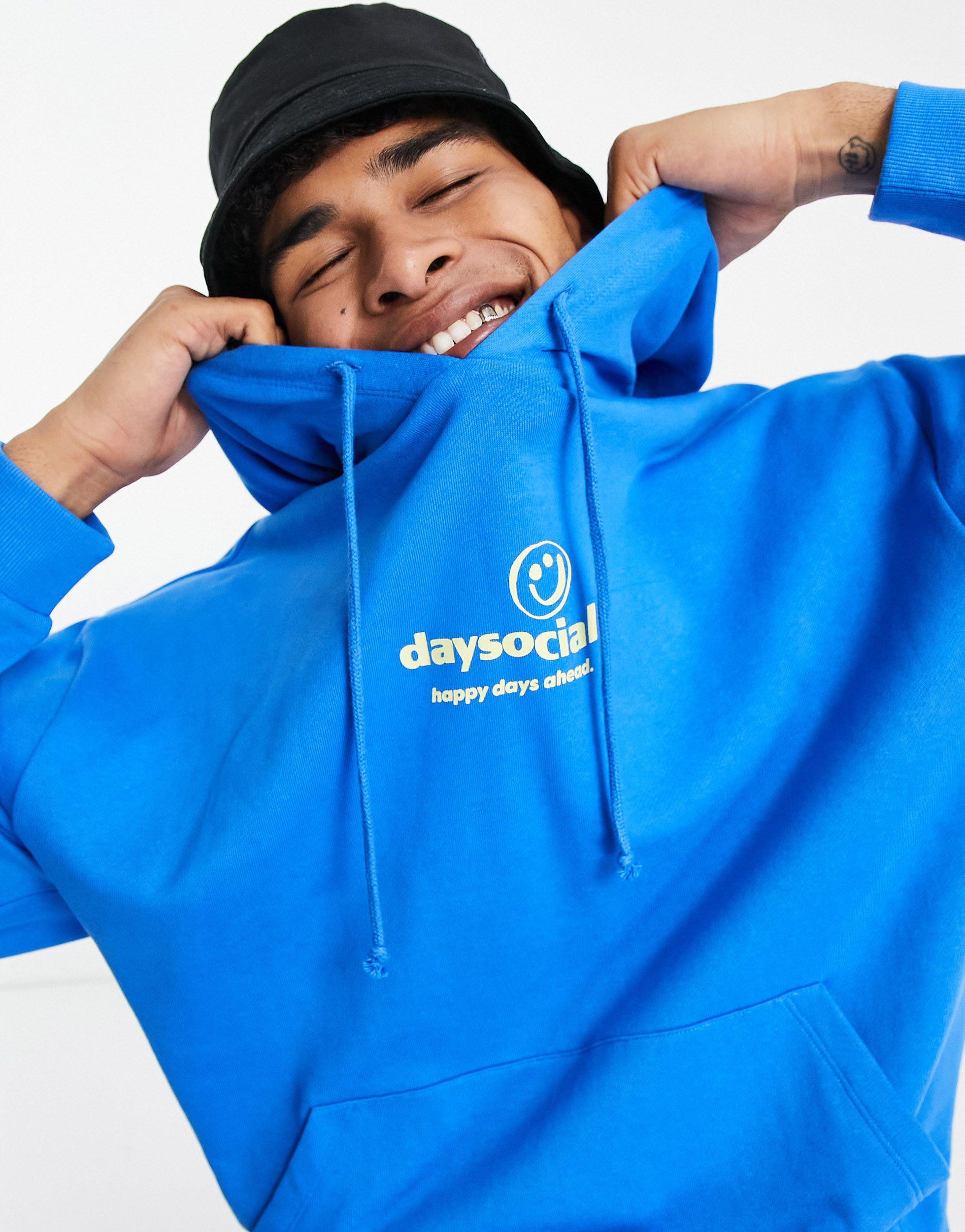 ASOS Asos Daysocial Oversized Hoodie With Logo Front Print in Blue for