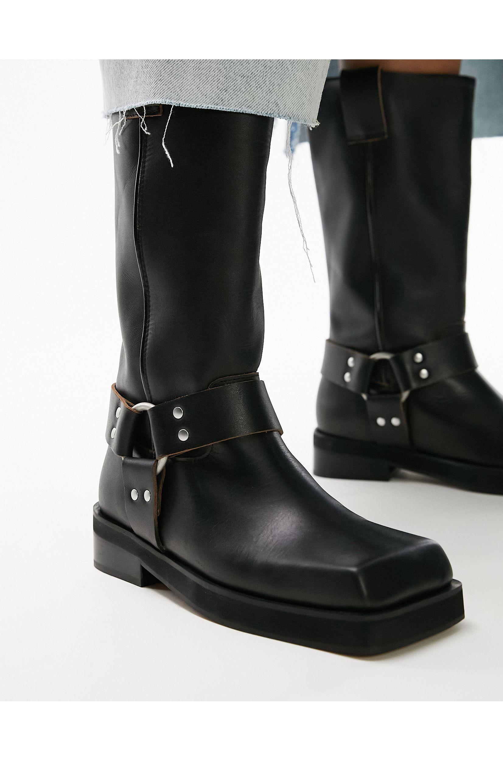 TOPSHOP Ruby Premium Leather Biker Boot in Grey Lyst UK