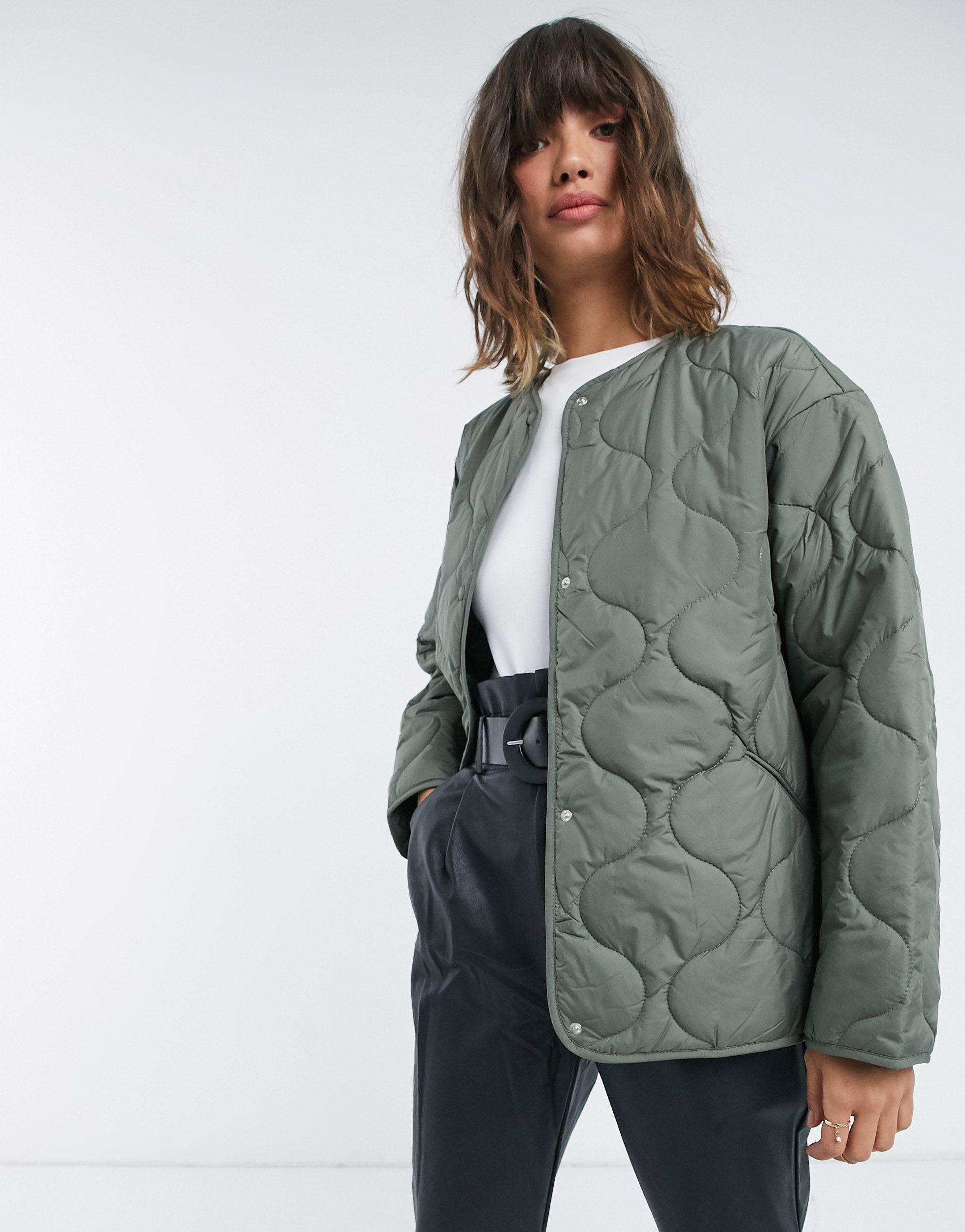 Mango Quilted Puffer Jacket in Green | Lyst