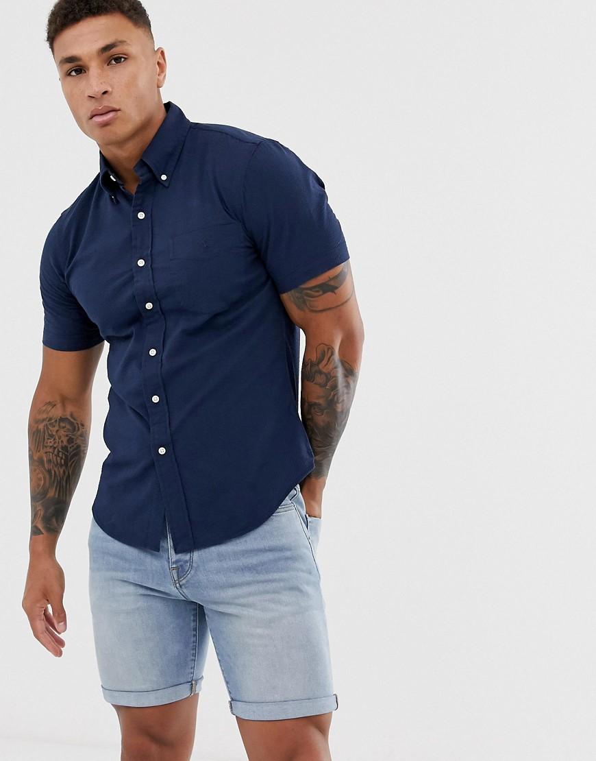 Polo Ralph Lauren Player Logo Pocket Short Sleeve Seersucker Shirt Slim Fit  in Blue for Men | Lyst