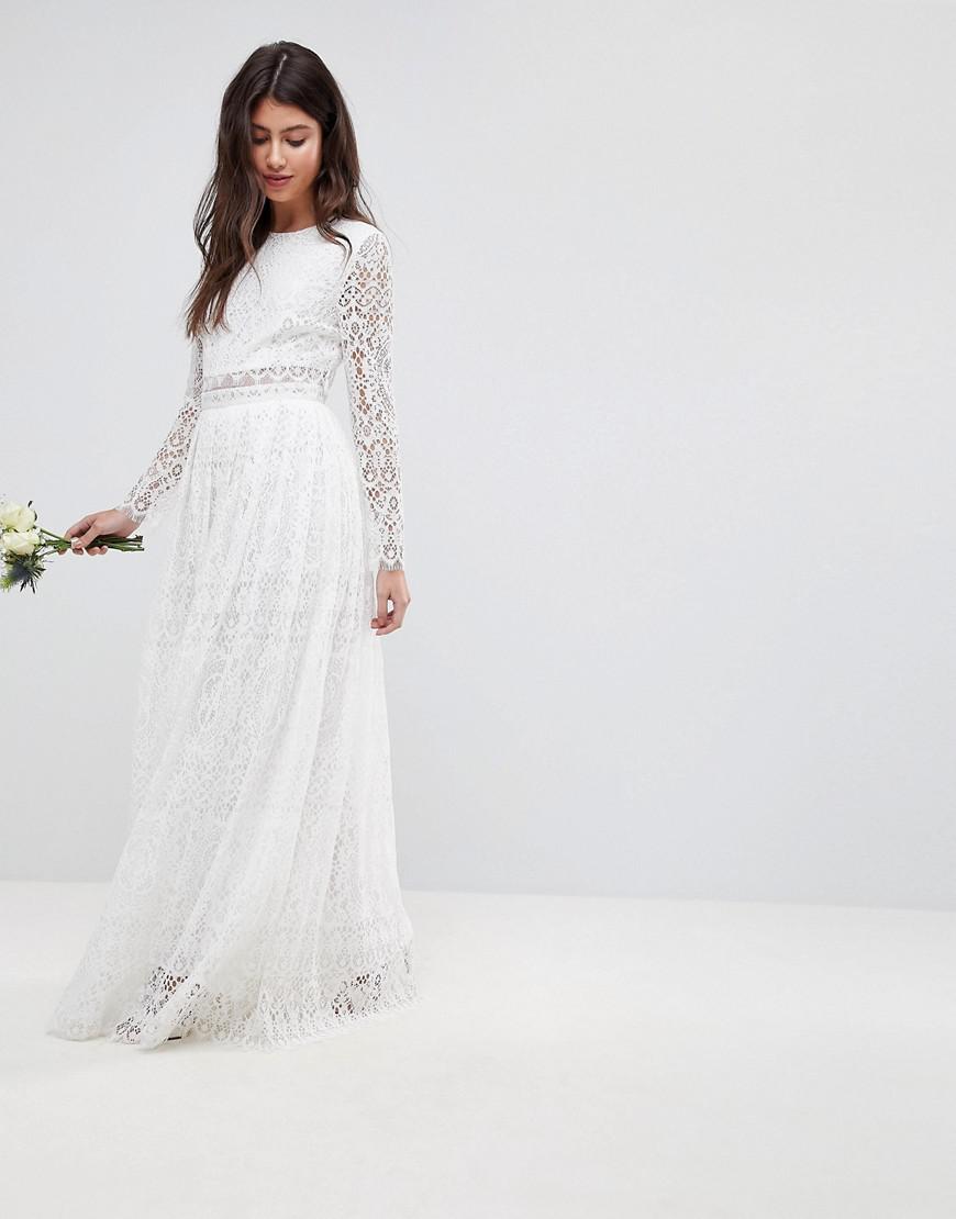 Lyst Asos Lace Long Sleeve Crop Top Maxi Wedding Dress In White Asos Women S White Lace Long Sleeve Crop Top Maxi Wedding Dress