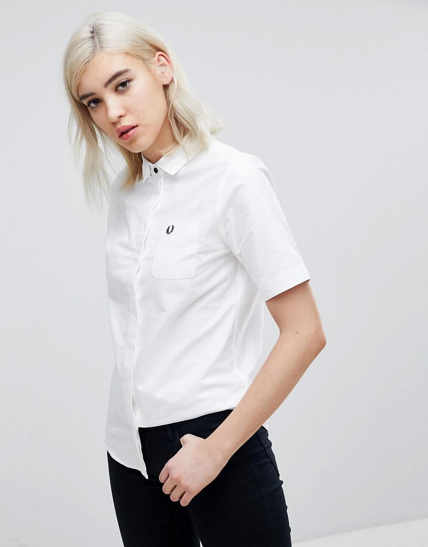 Fred Perry Canvas Short Sleeve Oxford Shirt in White - Lyst