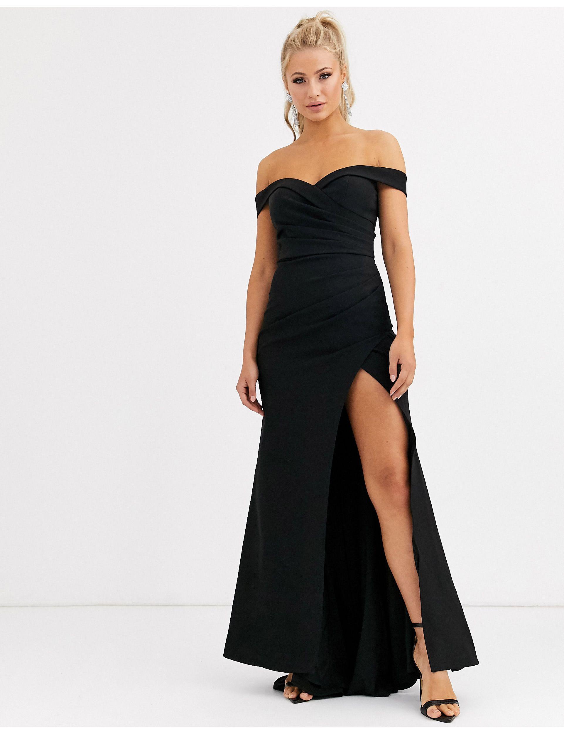 Jarlo Synthetic Bardot Maxi Dress With Sweetheart Plunge in Black | Lyst