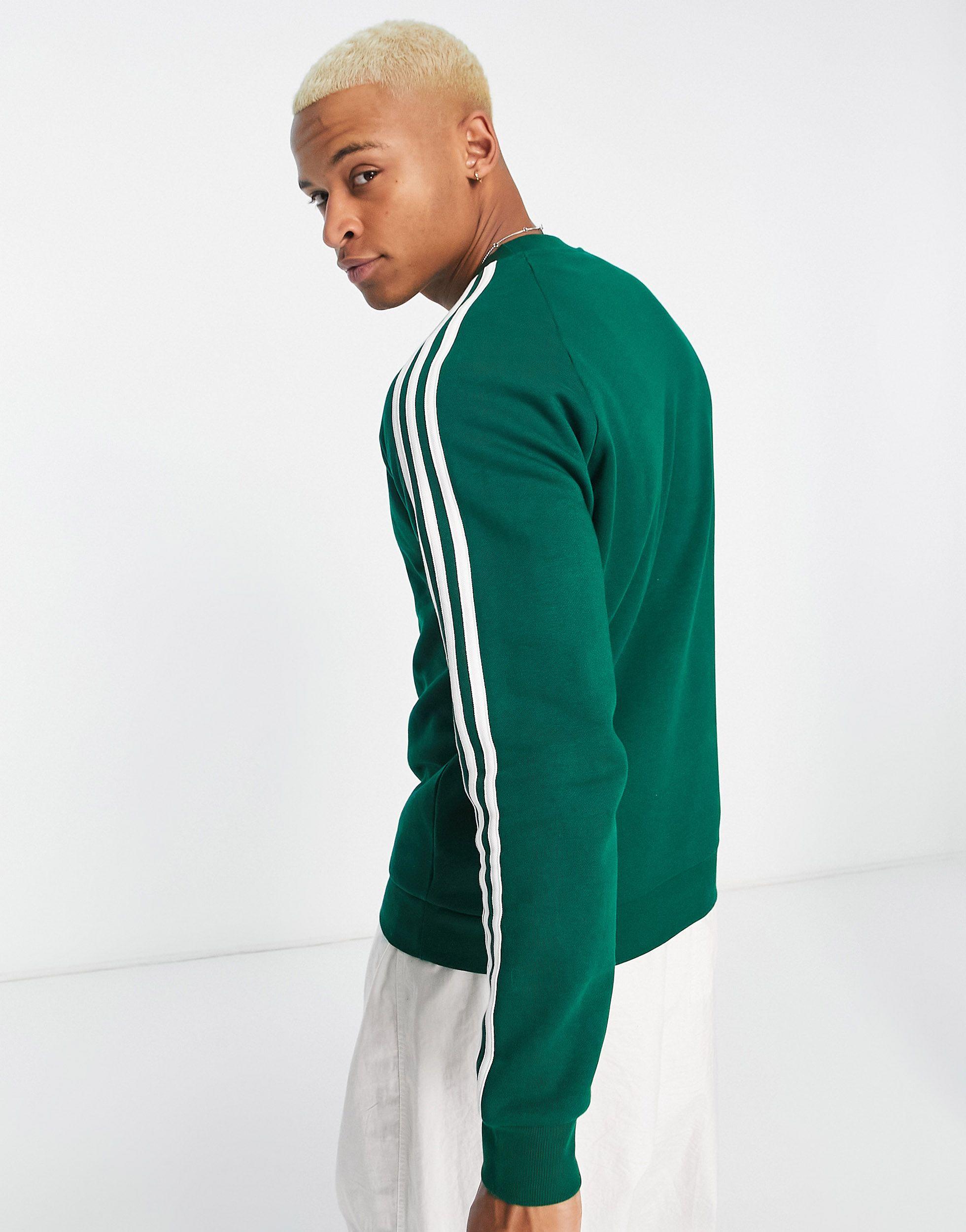 adidas Originals Adicolor 3 Stripe Sweatshirt in Green for Men | Lyst