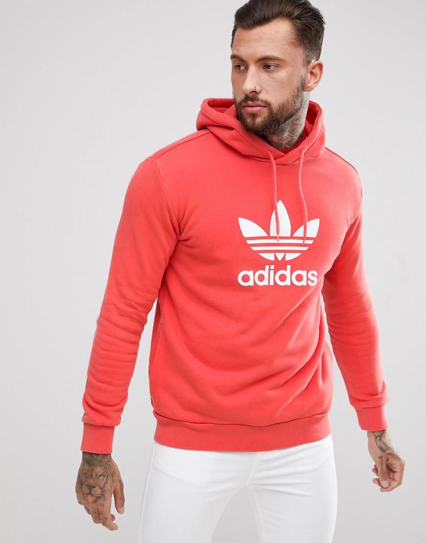 mens red adidas trefoil hoodie