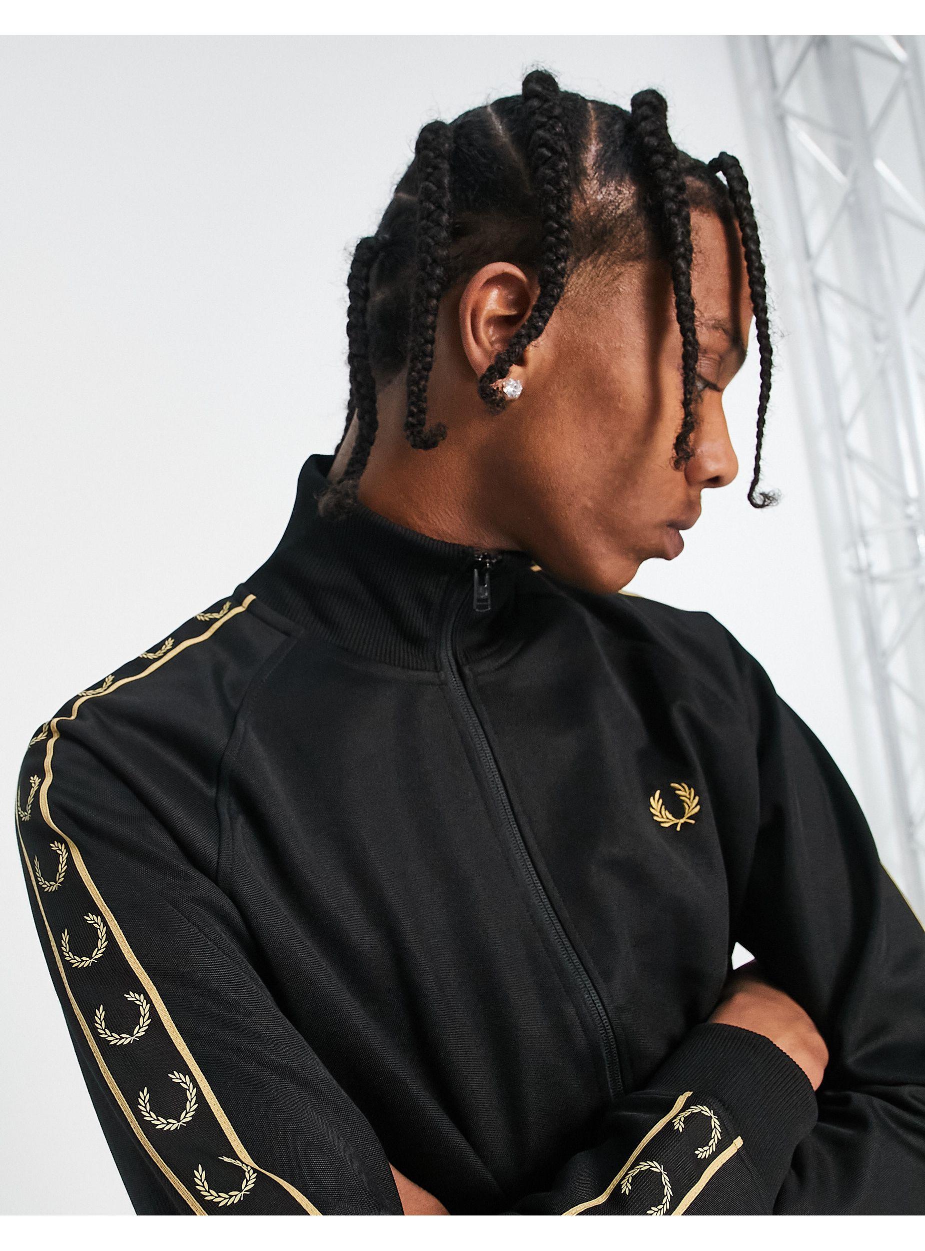 Fred Perry Gold Taped Track Jacket in Black for Men | Lyst Canada