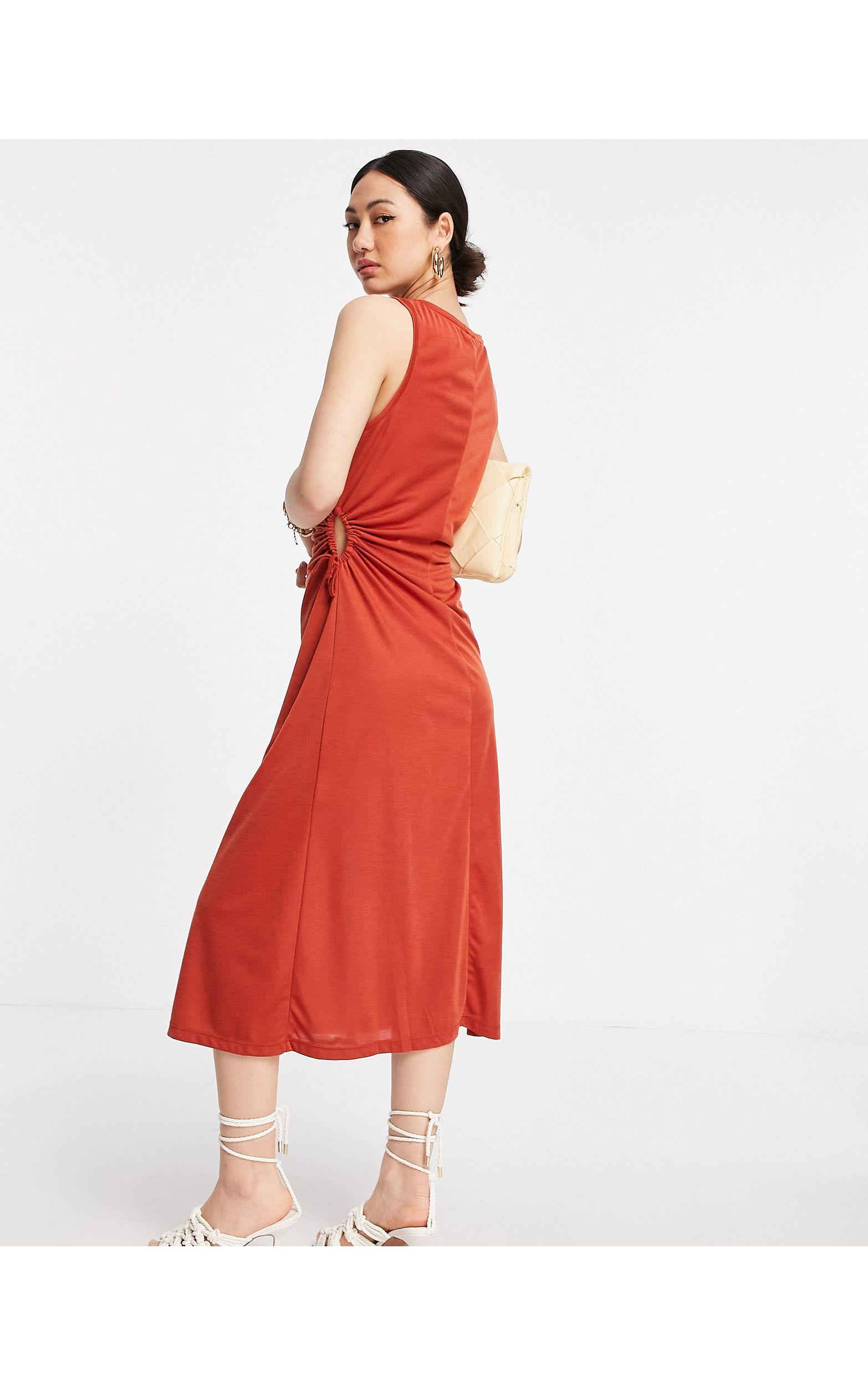Mango Jersey Side Cut Out Sleeveless Dress in Red | Lyst