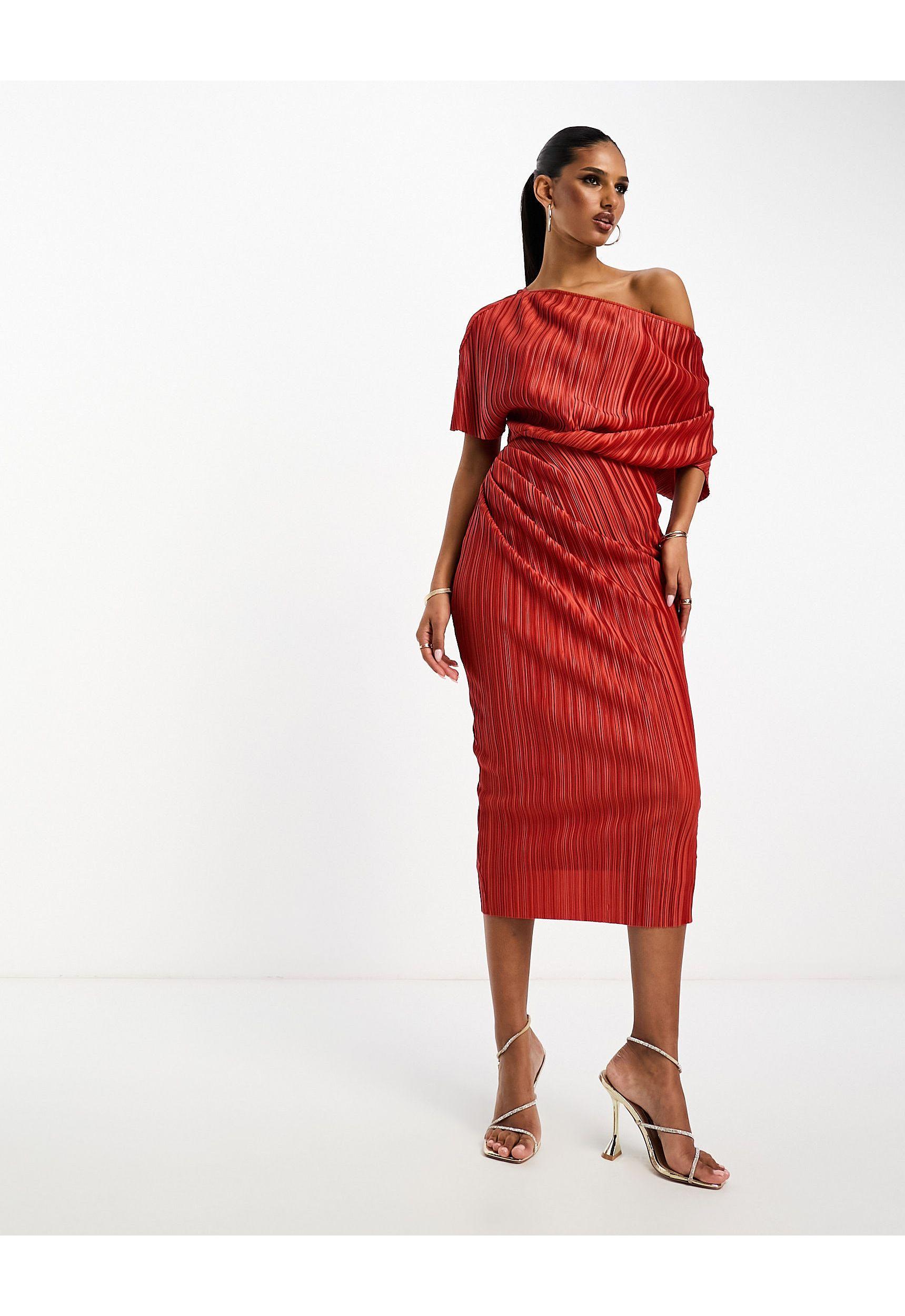 Red sales plisse dress