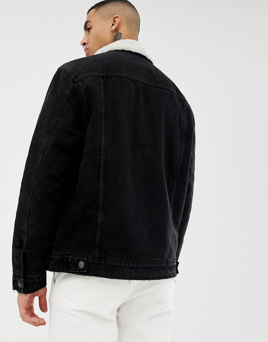 black denim jacket with fleece collar
