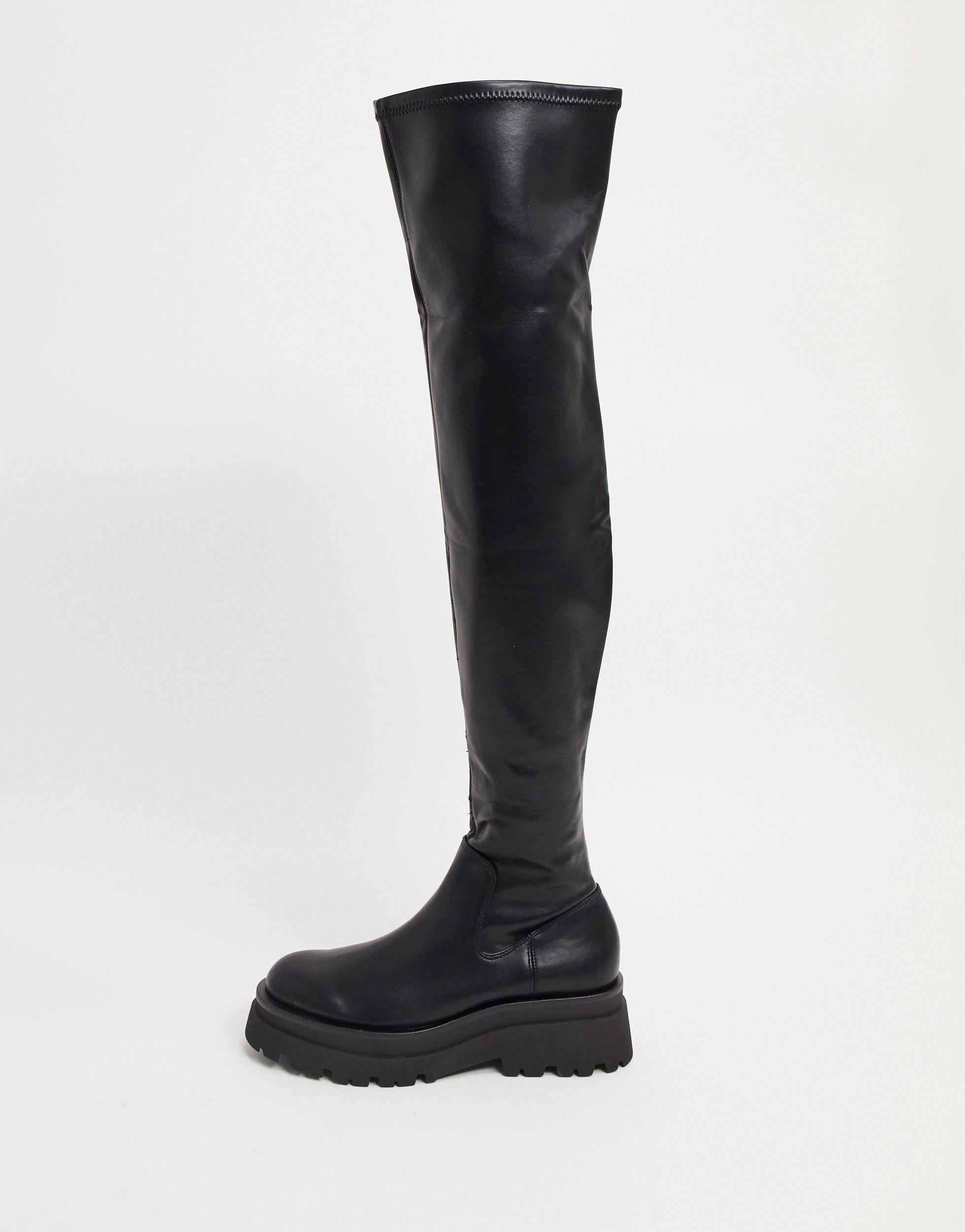 leather chelsea chunky high leg boots