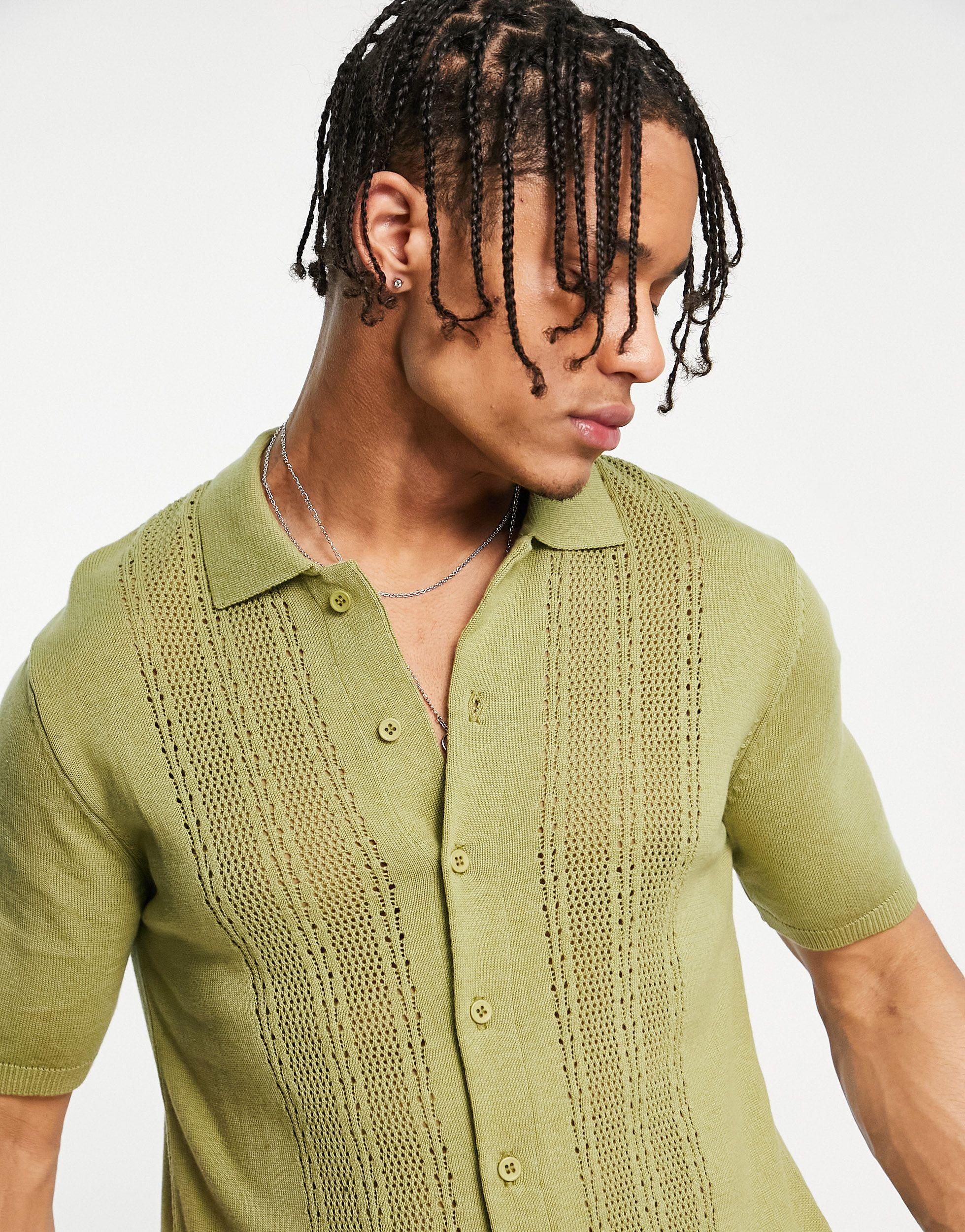 TOPMAN Knitted Button Through Shirt Green Lyst