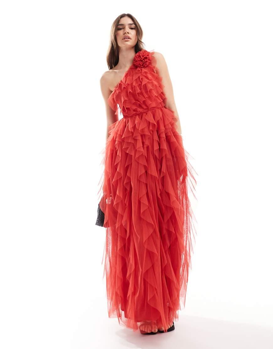ANAYA Waterfall Ruffle Premium Tulle Maxi Dress in Red Lyst UK
