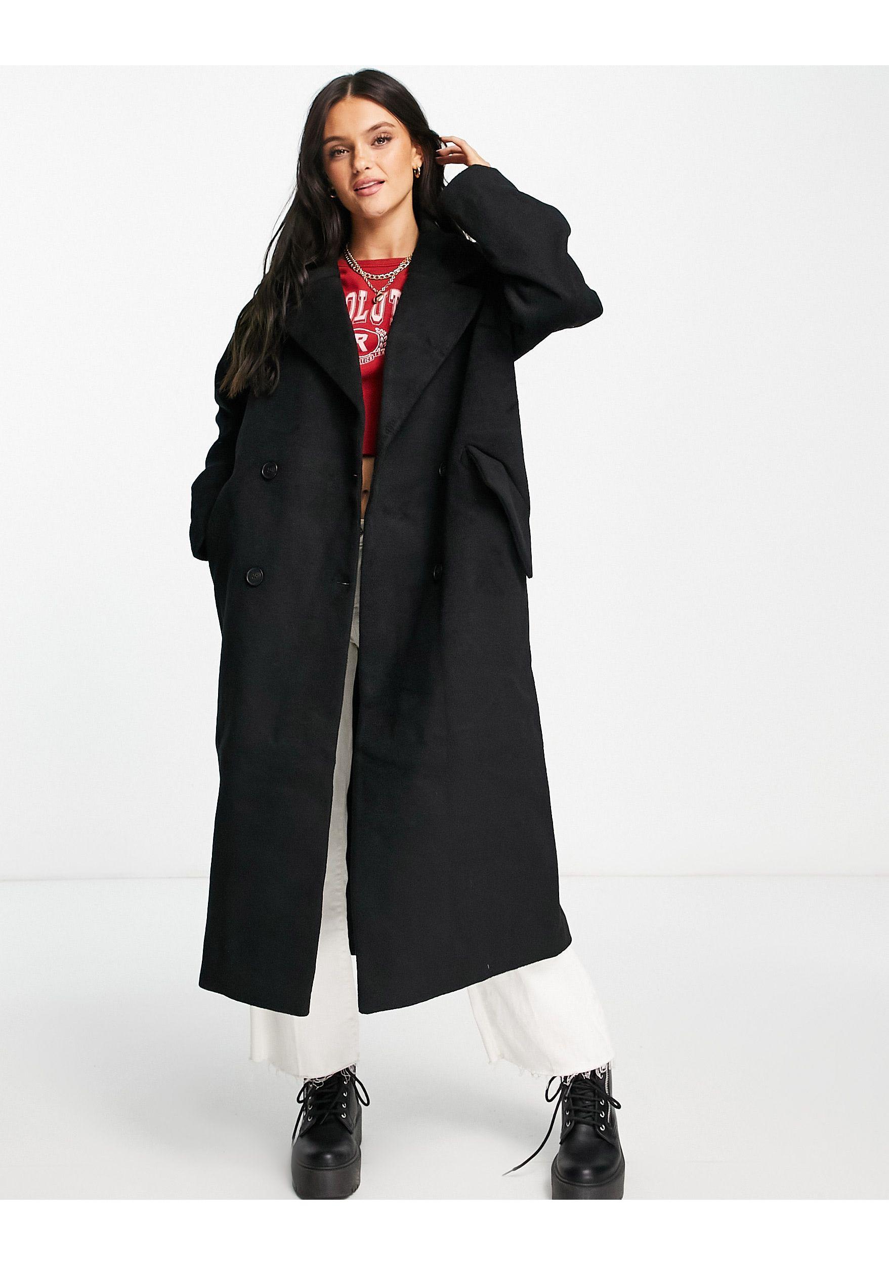 Monki Long Coat in Black | Lyst