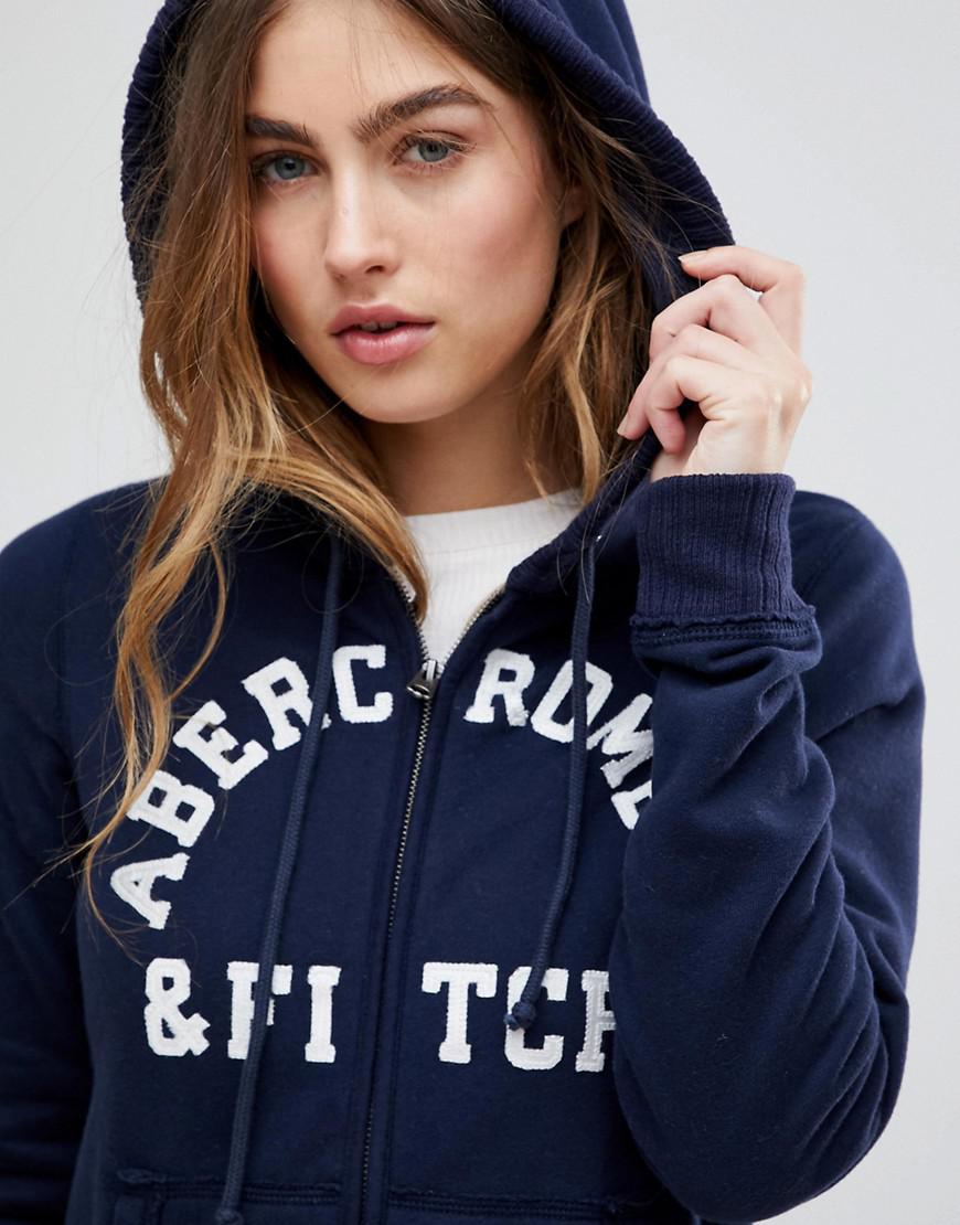 Abercrombie & Fitch Logo Zip Through Hoodie in Blue | Lyst