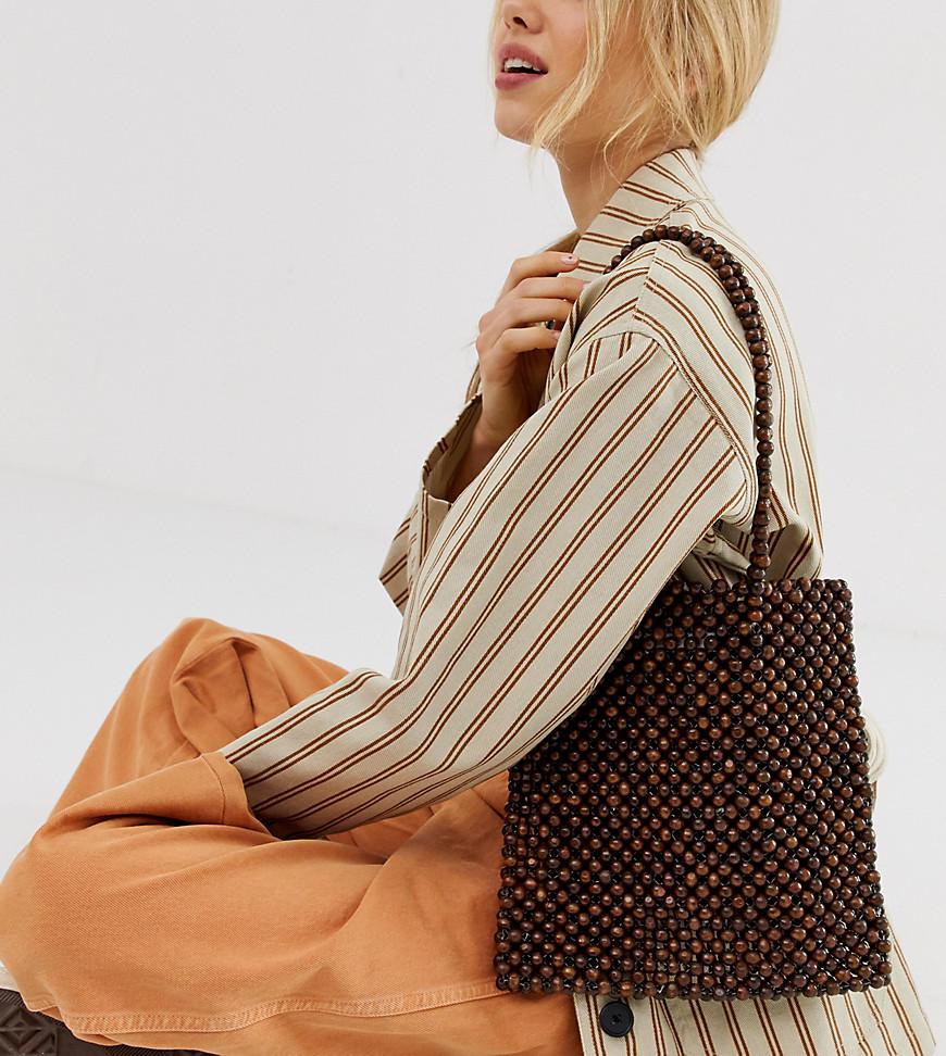 Glamorous Wooden Beaded Shoulder Bag in Brown | Lyst