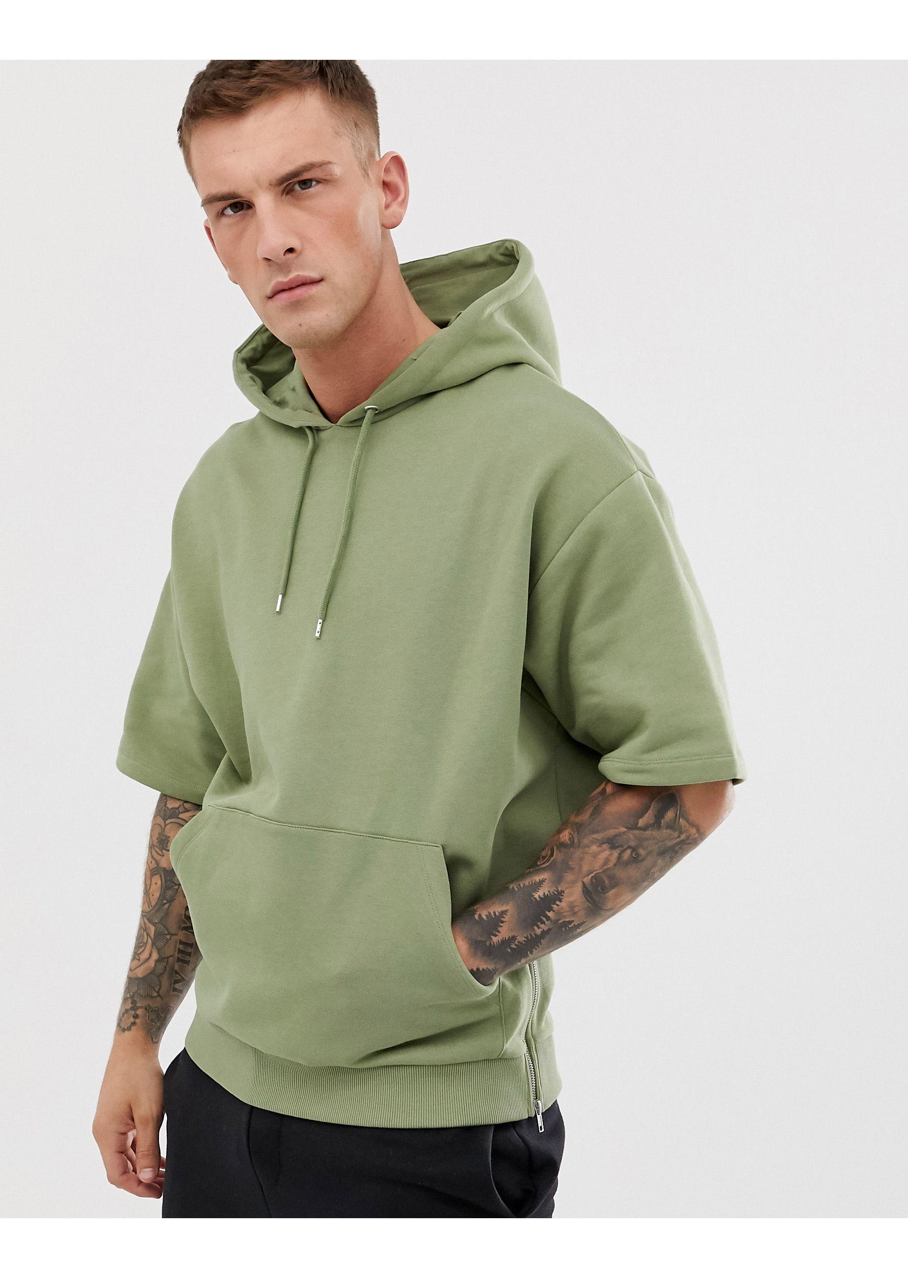 ASOS Short Sleeve Oversized Hoodie With Side Zips in Green for Men | Lyst