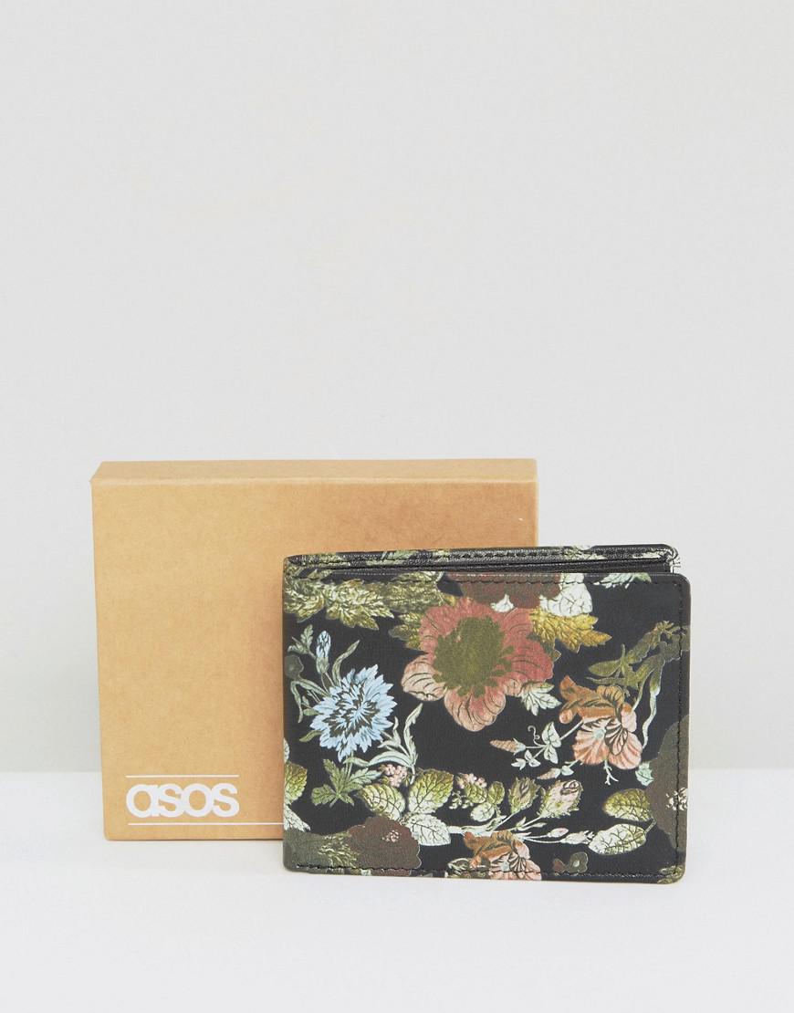 ASOS Leather Wallet With Floral Print in Black for Men | Lyst