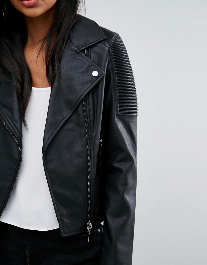 Oasis Leather Look Biker Jacket in Black - Lyst
