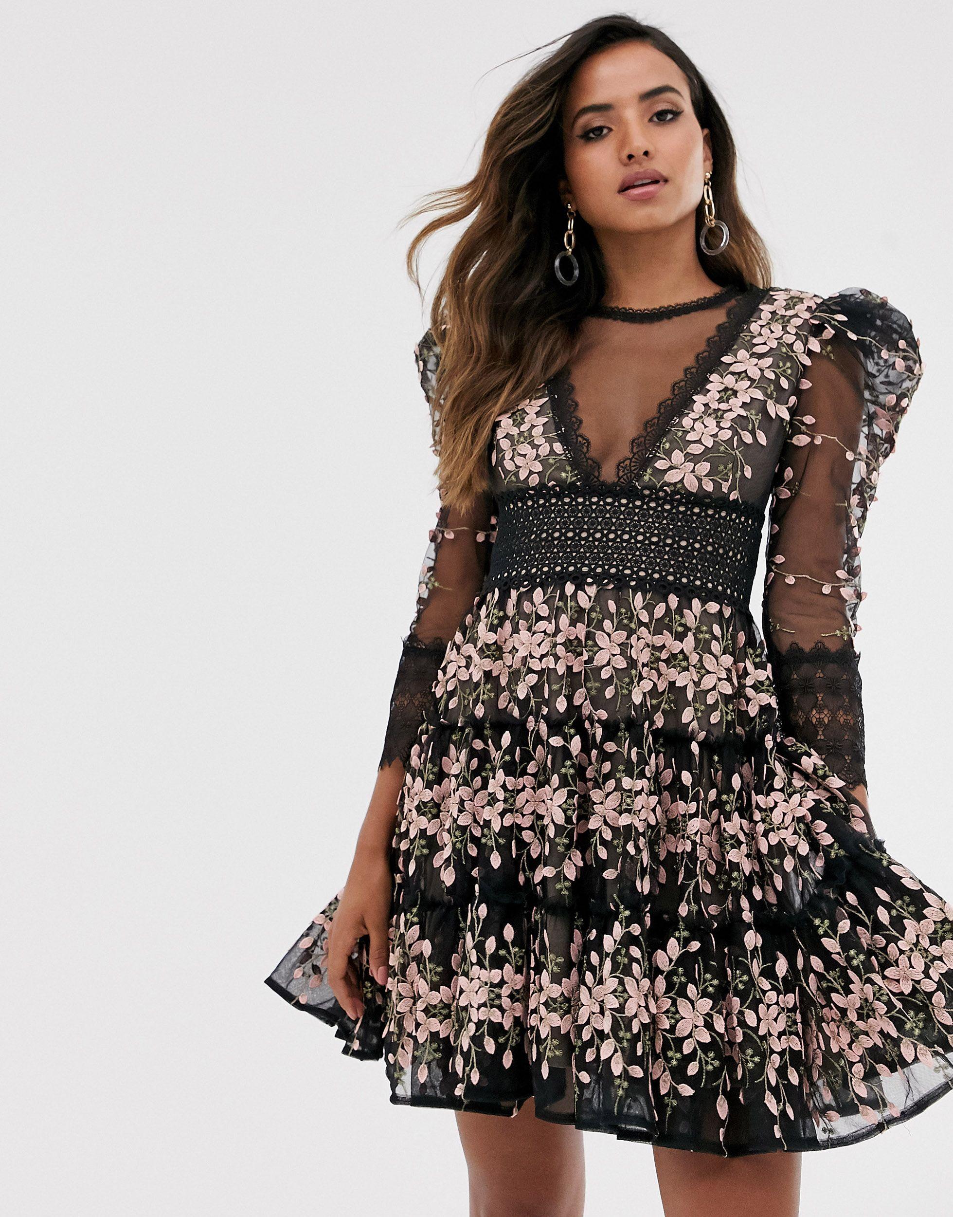 Bronx and Banco Bronx & Banco Megan Embroidered Mini Dress-black | Lyst