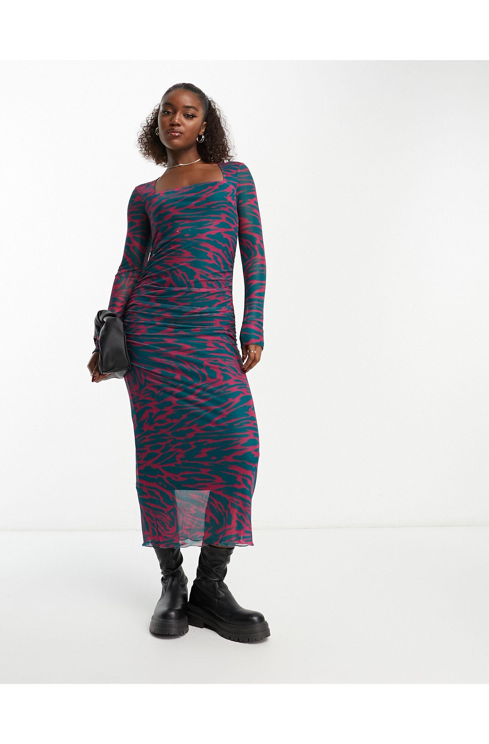 Y.A.S Krizza - Aansluitende Midi-jurk Met Vierkante Halslijn En Print in  het Blauw | Lyst NL