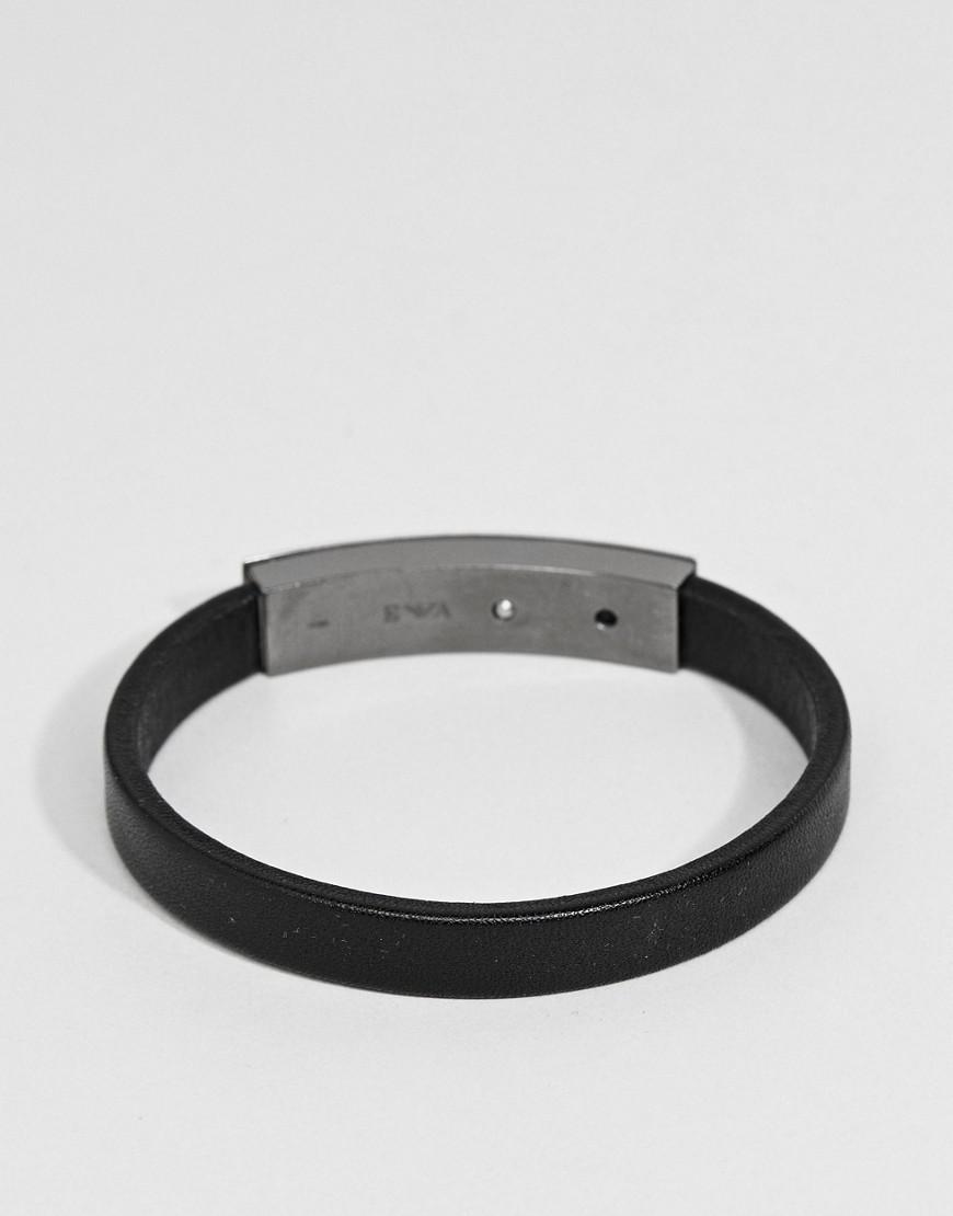 emporio armani bracelet mens black leather eagle logo