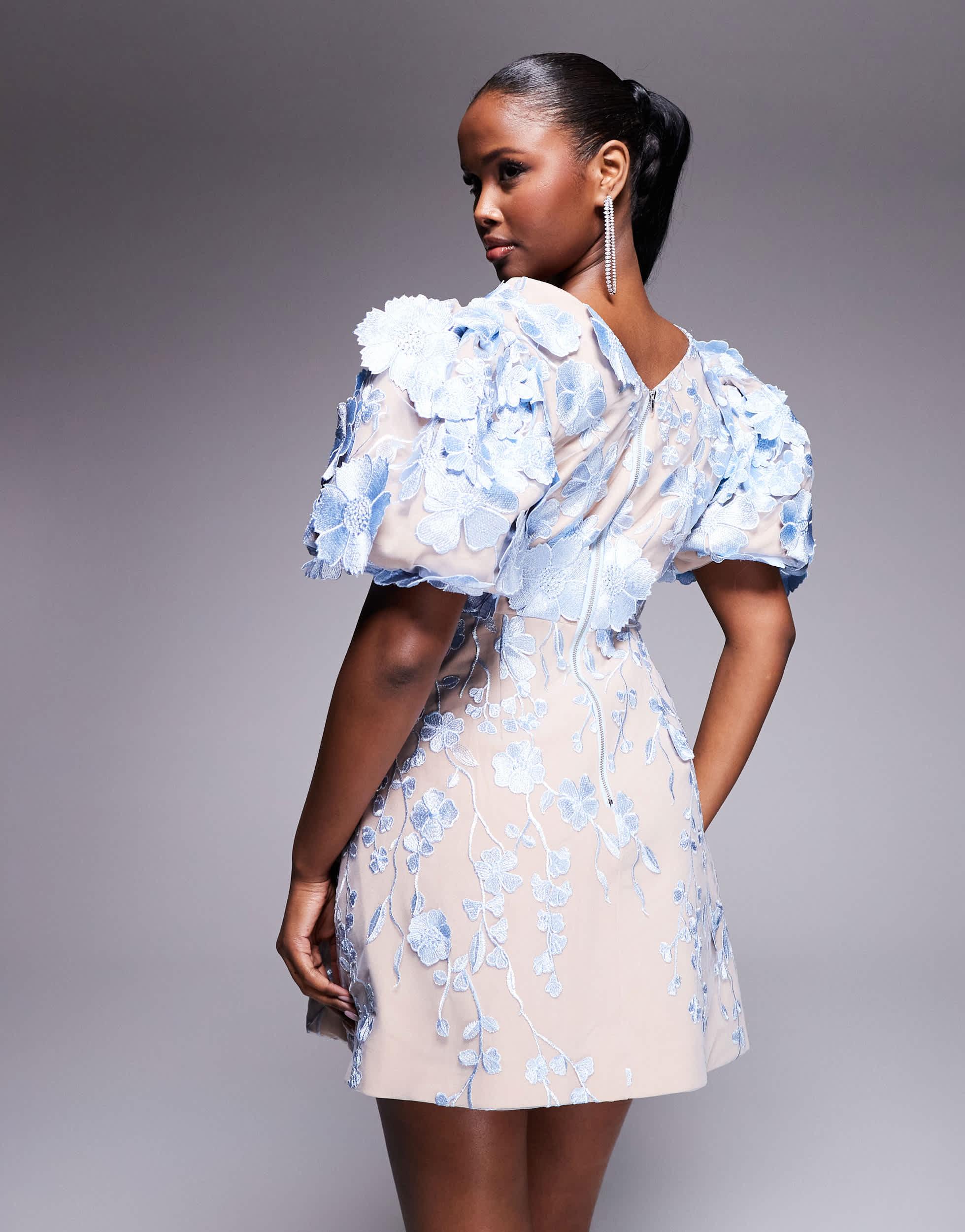 Jarlo Embroidered Puff Sleeve Mini Dress in White | Lyst